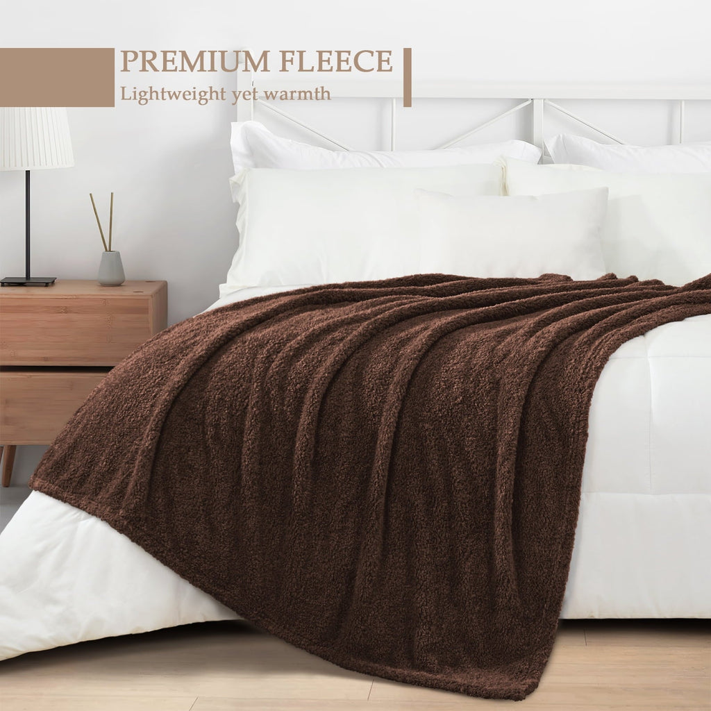 Lightweight Warm Fuzzy Fleece Throw Blanket for Couch Sofa, Lightweight Fluffy Solid Velvet Blanket, 50x60 Inches, Coffee - Luxury Knitted Decorative Throw Blanket with Fringes Detail
