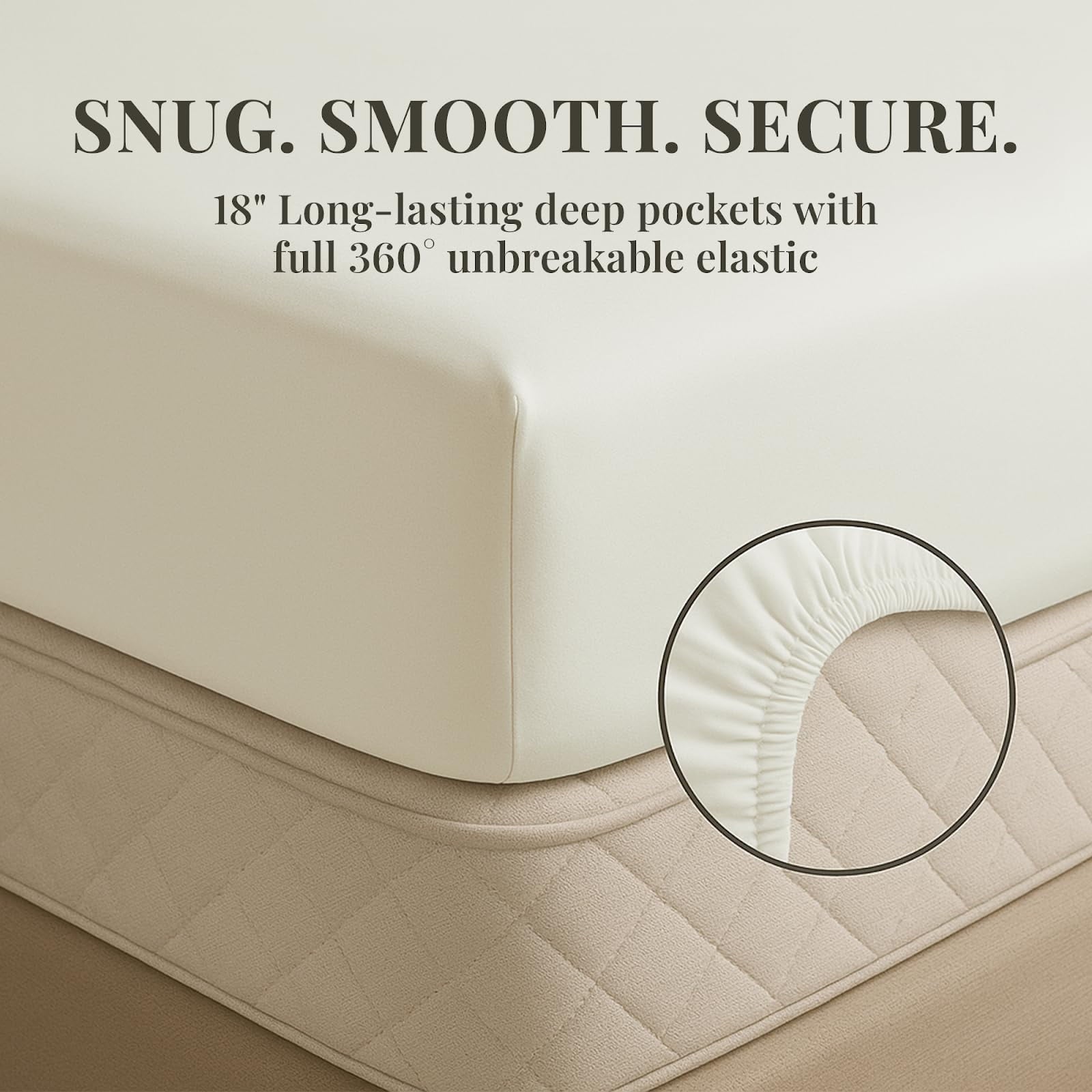 Cooling Sateen Sacred Thread Rayon Derived , 18'' Deep Pocket Cooling Sheets for Hot Sleepers, 6 PC Cooling Sheets (Queen Size - Breathable Egyptian Cotton Flat & Fitted Sheets Detail