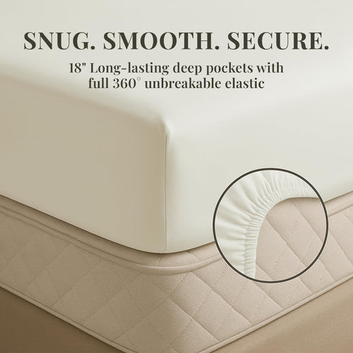 Cooling Sateen Sacred Thread Rayon Derived , 18'' Deep Pocket Cooling Sheets for Hot Sleepers, 6 PC Cooling Sheets (Queen Size - Breathable Egyptian Cotton Flat & Fitted Sheets Detail