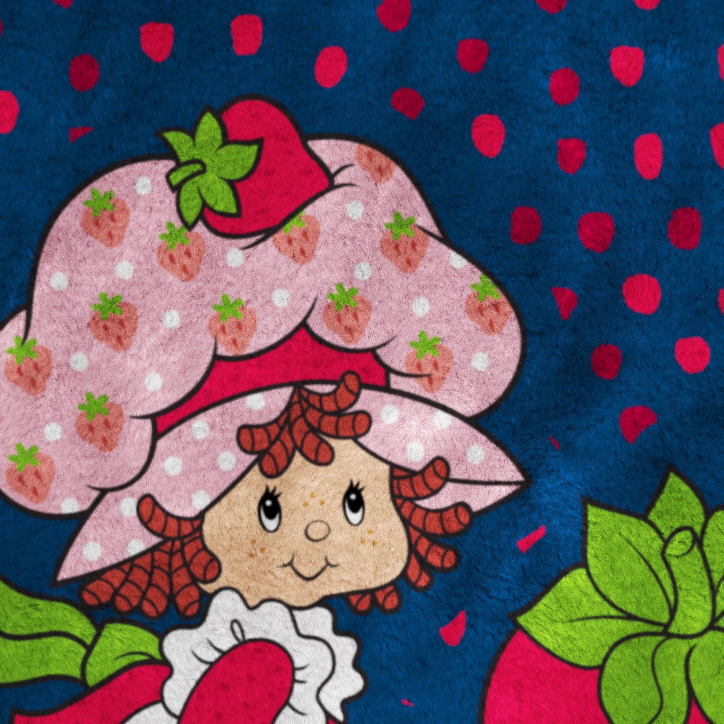 Super Soft Flannel Strawberry Shortcake Berry Meadows 46" x 60" Coral Fleece Throw Blanket, Kids, Polyester, Navy - Cozy Fleece Throw Blanket for Couch & Bed Detail
