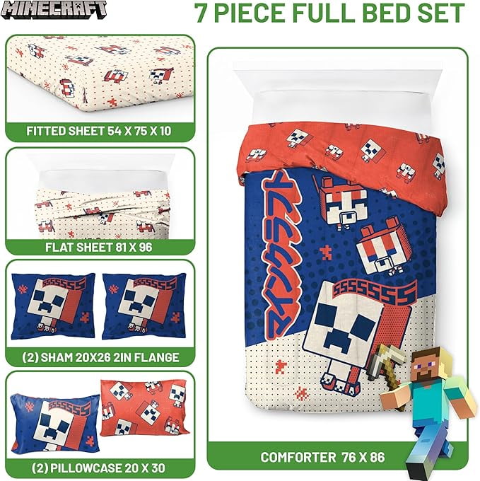 Hypoallergenic Cloud 7 Piece Full Size Comforter Set with Shams - Kids & Teens Gaming Bedding - Hypoallergenic Ultra-Fluffy Quilt for Winter Detail
