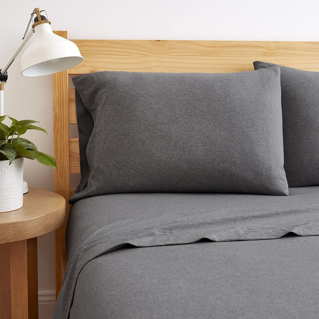 Premium Egyptian Cotton Jersey Sheet Set - 4 Pieces Queen Cotton Sheets Set - Stretchable Ultrasoft Luxury Knit Bed Linen (Dark Gray, Queen) - Luxury Bed Sheet Set with Deep Pockets Detail