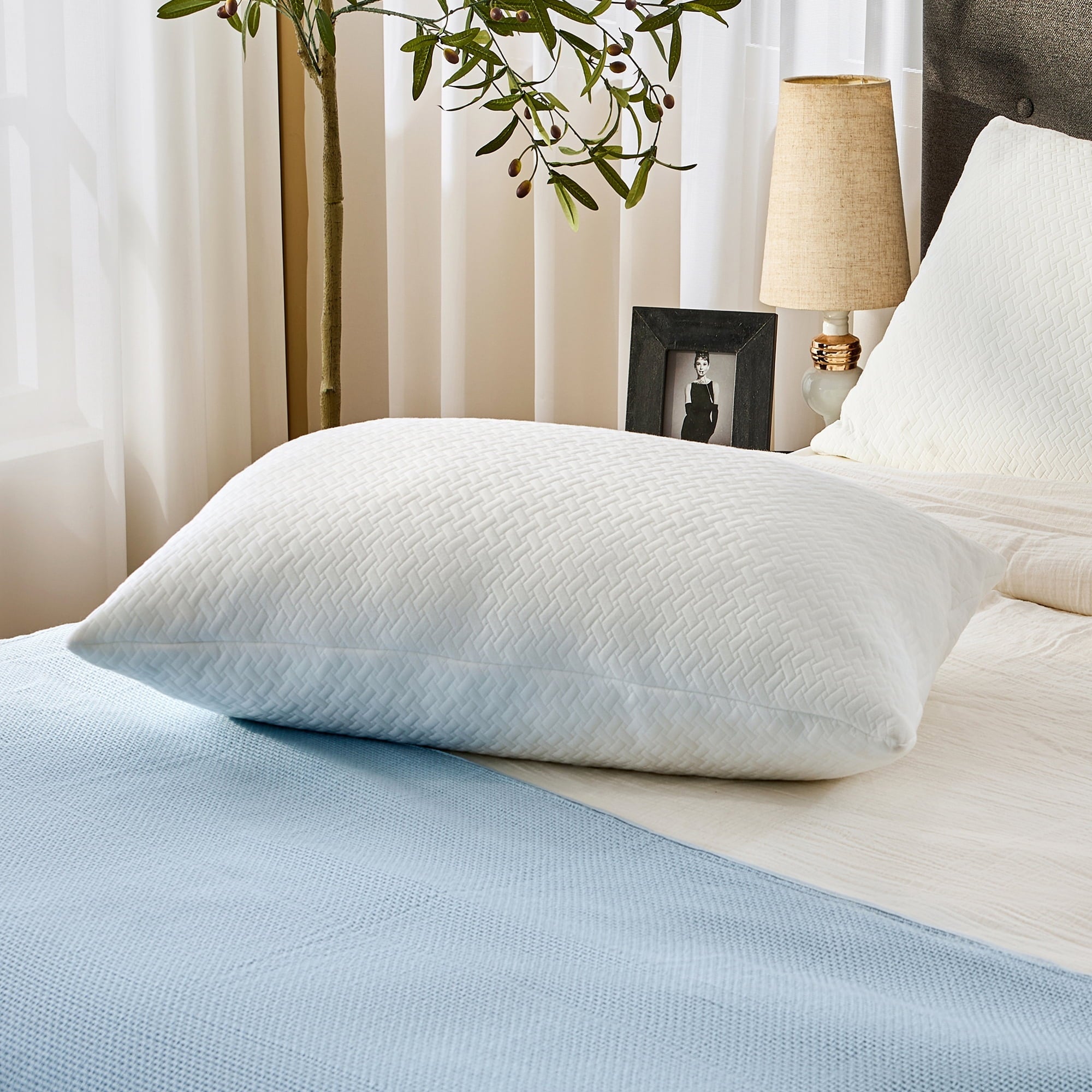 Orthopedic Support 2 Pack Bed Pillow, Shredded Gel Memory Foam Pillow, Standard Queen, Medium, Made in USA - Orthopedic Shredded Foam Bed Pillow Set Detail
