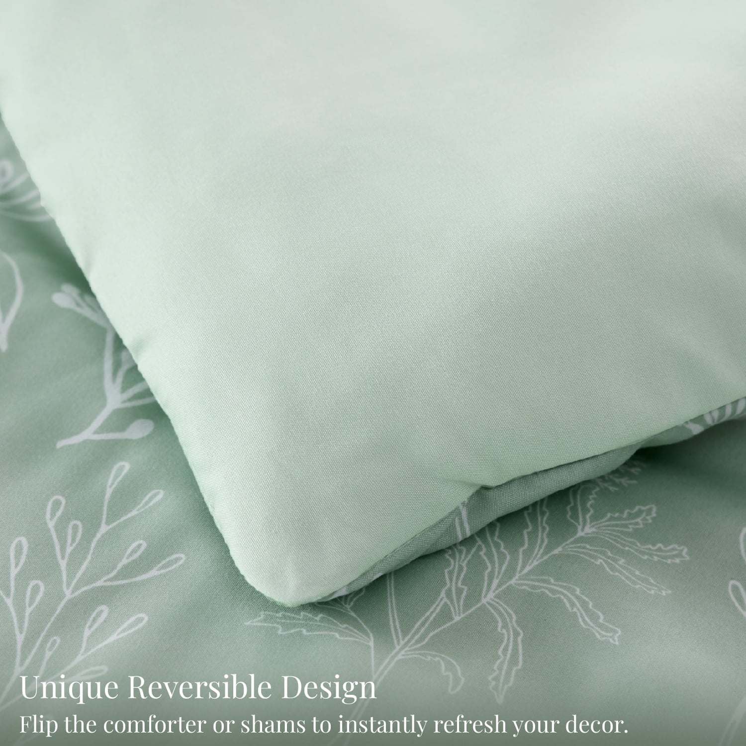 Luxurious Quilted 3 Pieces Sage Green Floral Comforter Sets, 1 Botanical Flowers Reversible Comforter and 2 Pillow Shams, Queen Size Be... - Cloud-Like Soft Lightweight Bed Comforter Detail