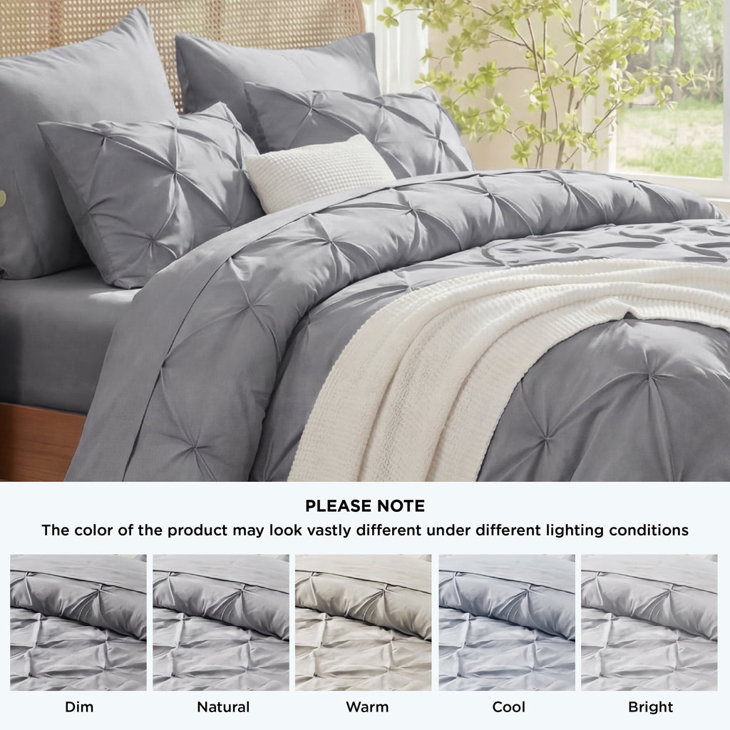 Fluffy Down Alternative Queen Comforter Set Grey, Bed in a Bag Queen Size Bedding, 7 Pieces Pinch Pleat All Season Comforter - Hypoallergenic Ultra-Fluffy Quilt for Winter Detail