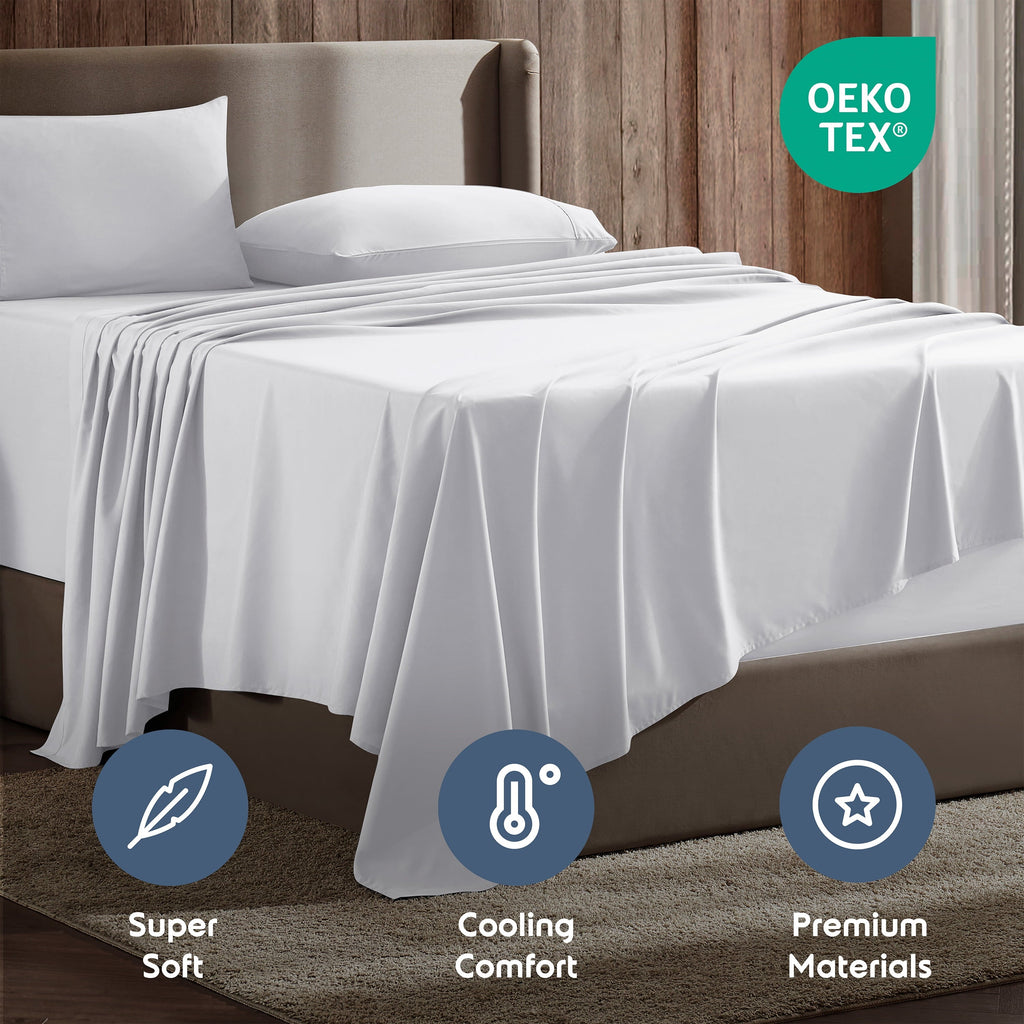 Ultra-Soft Set, Hotel Style Deep Pocket 4 Piece Bed , Luxury Soft Microfiber Sheet Sets, White - Premium Ultra-Soft Pillowcase Pair for Sleeping Detail