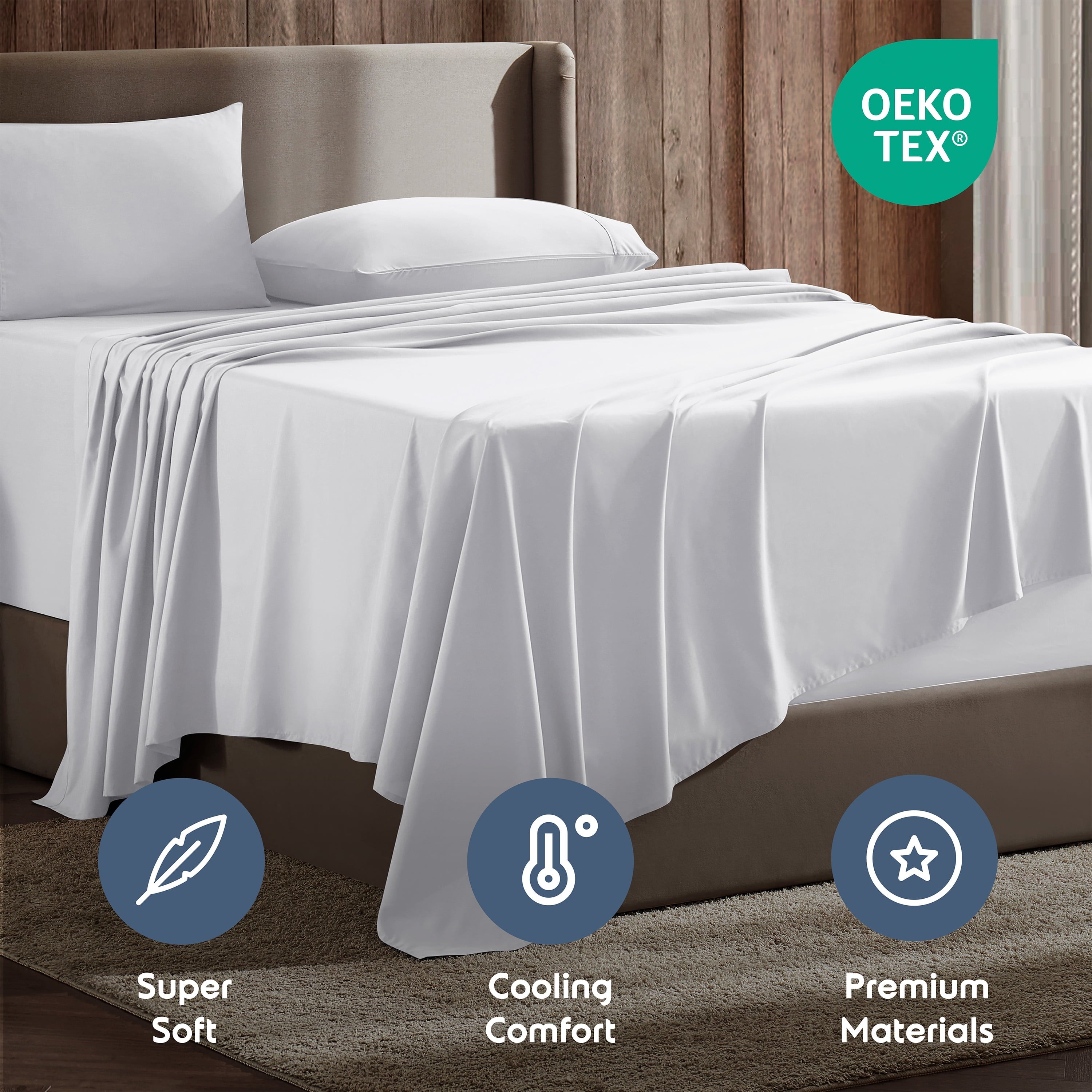 Ultra-Soft Set, Hotel Style Deep Pocket 4 Piece Bed , Luxury Soft Microfiber Sheet Sets, White - Premium Ultra-Soft Pillowcase Pair for Sleeping Detail