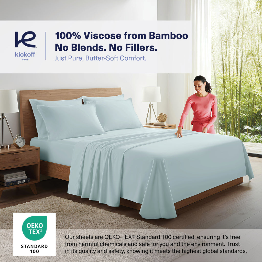 Wrinkle-Resistant Kickoff Viscose Bamboo Sheets Twin Size 3-pc 100% Organic Bamboo Viscose Bed Cooling Sheets Twin Size Set Cool Beddin... - Cooling Hotel Quality Bedding Sheets and Pillowcases Detail