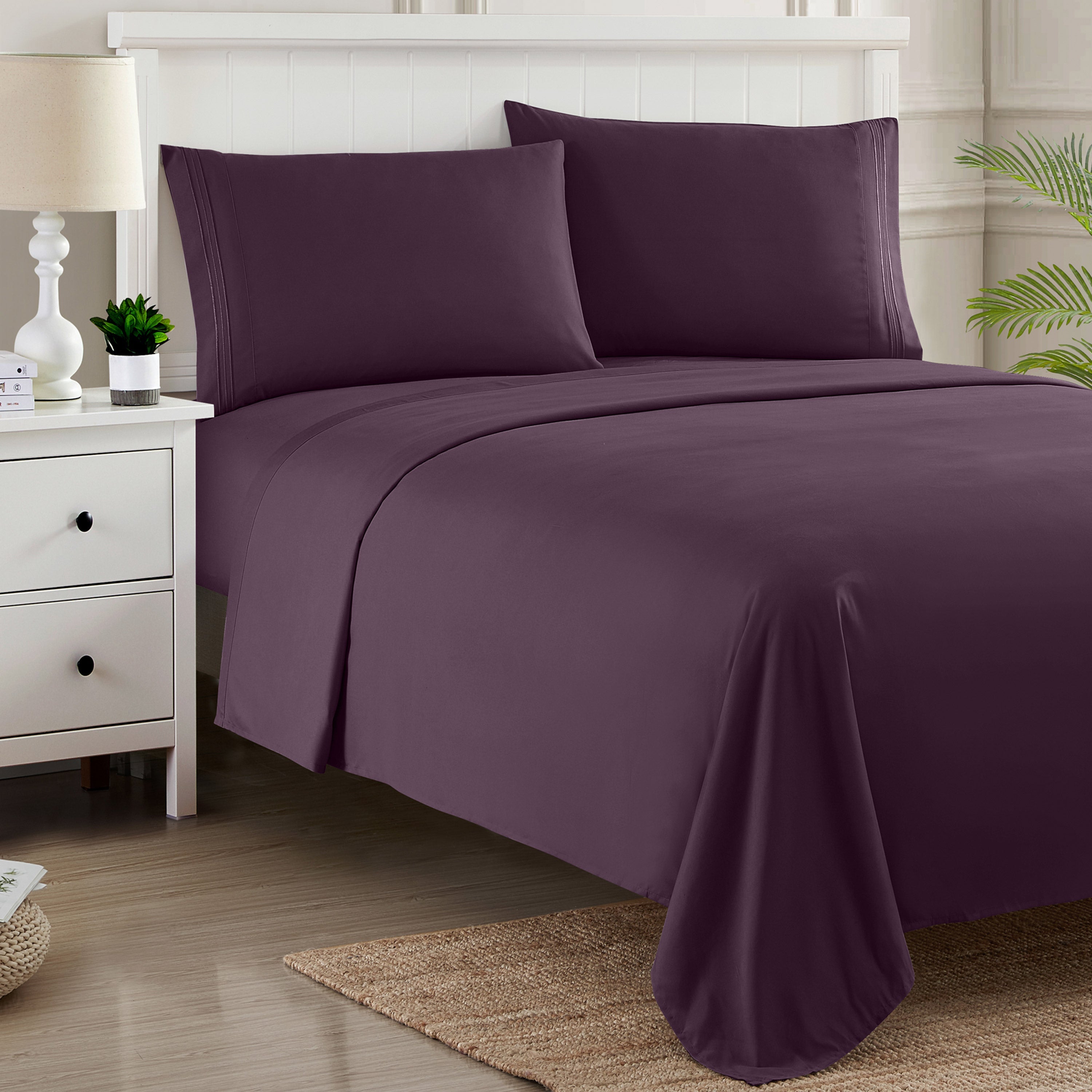 Wrinkle-Resistant 1800 Series Bed Sheets - Extra Soft Microfiber Deep Pocket Sheet Set - Purple, Full - Cooling Hotel Quality Bedding Sheets and Pillowcases Detail