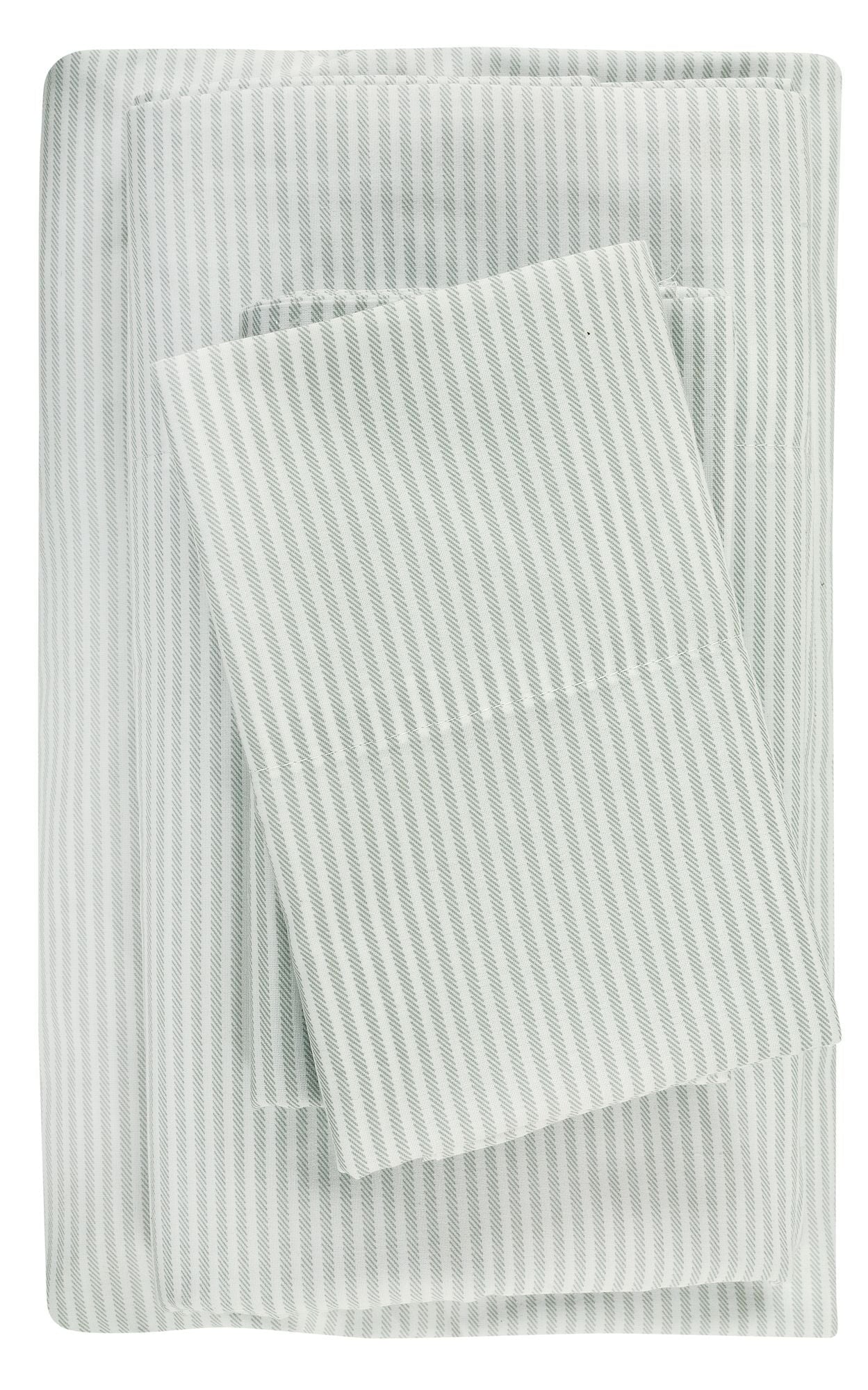 Breathable Luxury Easy Care 300 Thread Count Cotton Rich Percale Sheet Set, King, Grey Stripes - Cooling Hotel Quality Bedding Sheets and Pillowcases Detail