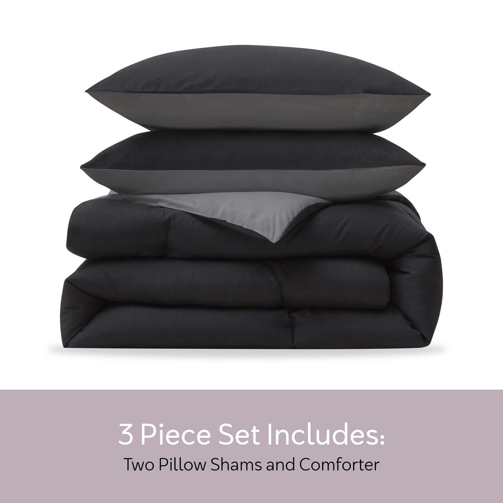 Luxurious Quilted Comforter Sets, All Season Lightweight Reversible Queen Comforter Set, 3-Pc Bedding Sets, Black/Charcoal gray - Hypoallergenic Ultra-Fluffy Quilt for Winter Detail
