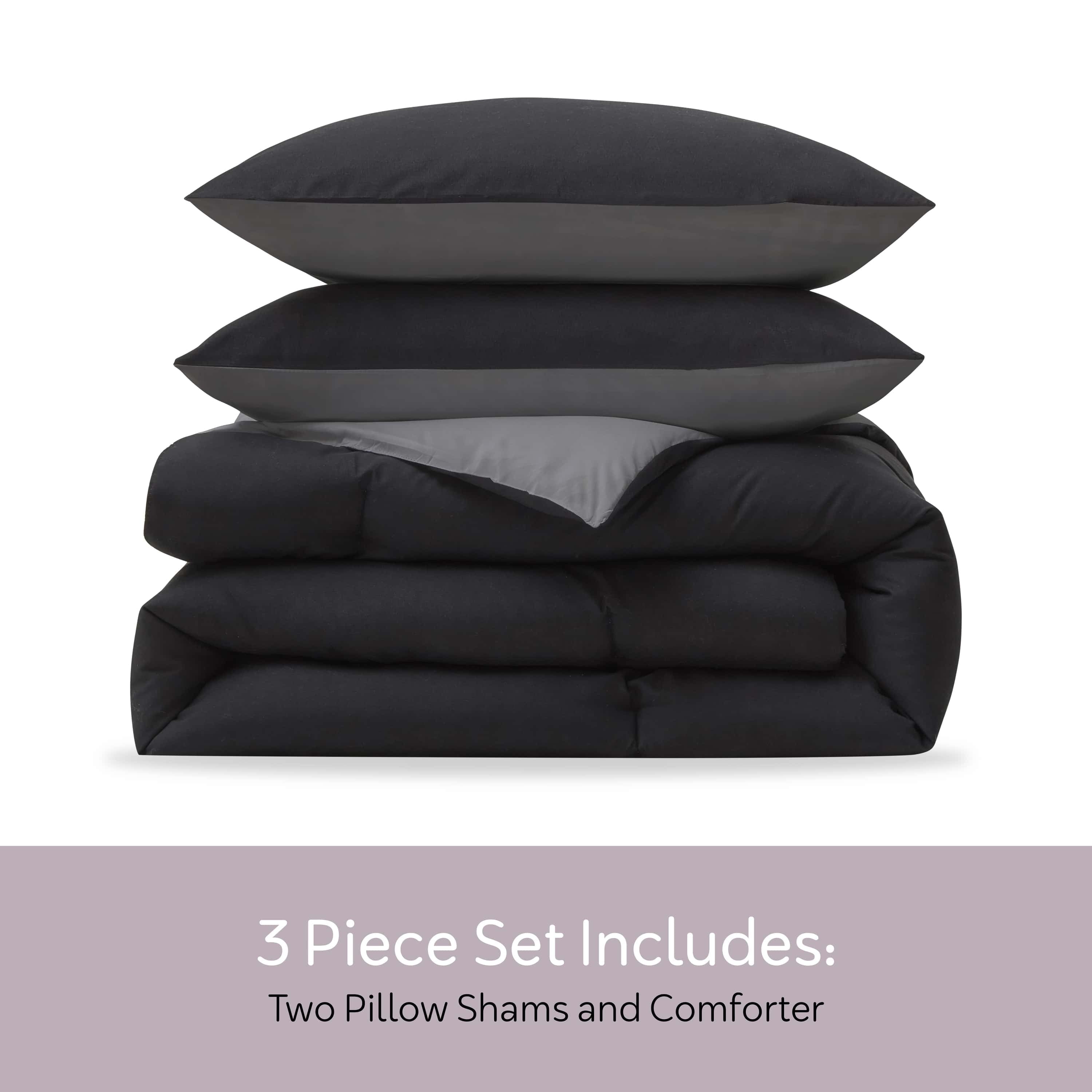 Luxurious Quilted Comforter Sets, All Season Lightweight Reversible Queen Comforter Set, 3-Pc Bedding Sets, Black/Charcoal gray - Hypoallergenic Ultra-Fluffy Quilt for Winter Detail