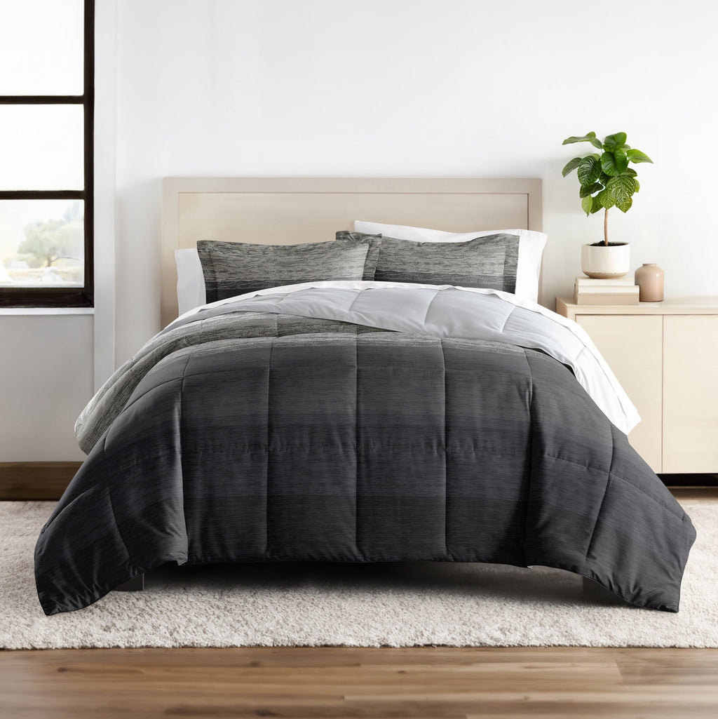 All-Season All Season Ultra Soft Comforter Set Lightweight Bedding in Gray/Black Ombre for Full/Queen Size - All-Season Down Alternative Comforter Insert Detail