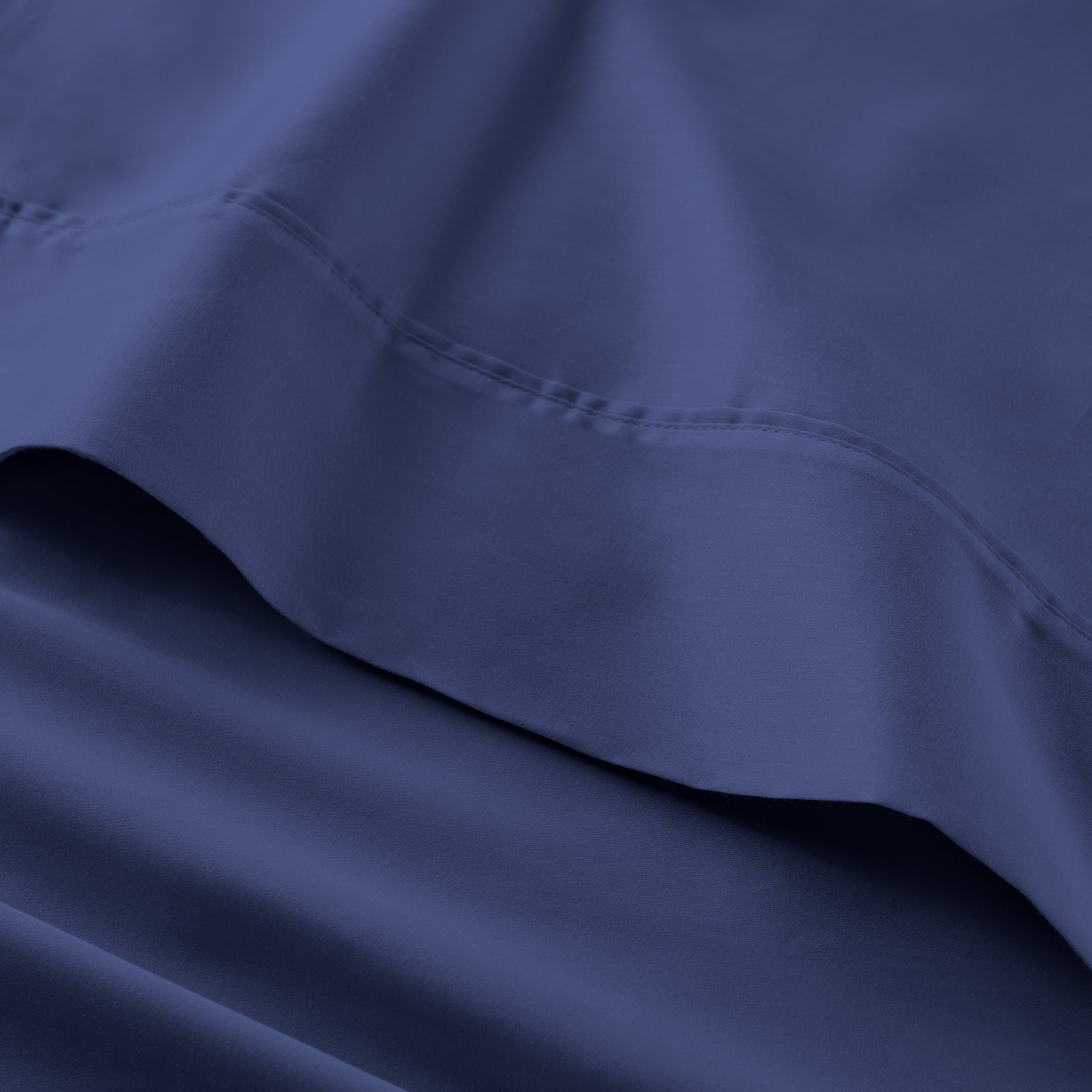 Ultra-Soft 4-Piece 300 Thread Count Blue Cove Cotton Sateen Bed Sheet Set, Queen - Breathable Egyptian Cotton Flat & Fitted Sheets Detail