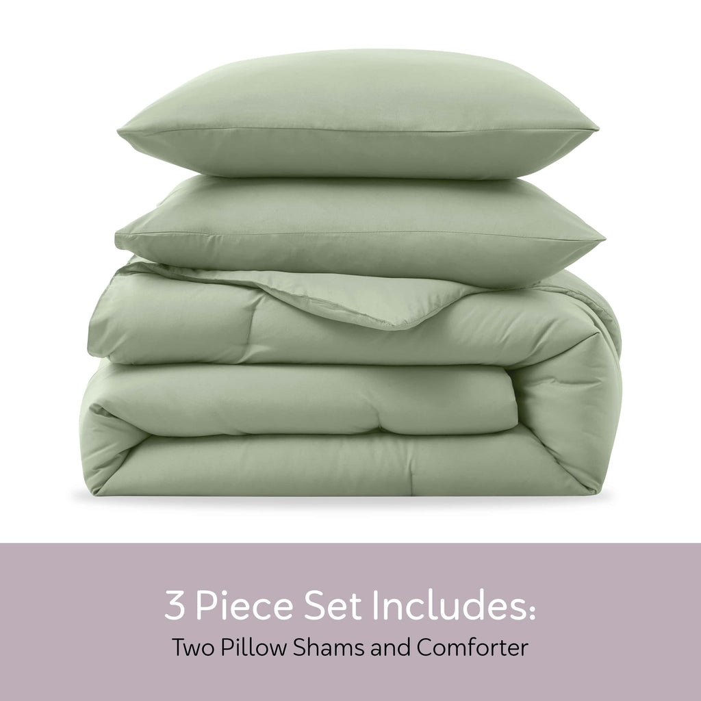 Heavyweight Warmth Comforter Sets, All Season Lightweight Solid Queen Comforter Set, 3-Pc Bedding Sets, Sage Green - Hypoallergenic Ultra-Fluffy Quilt for Winter Detail