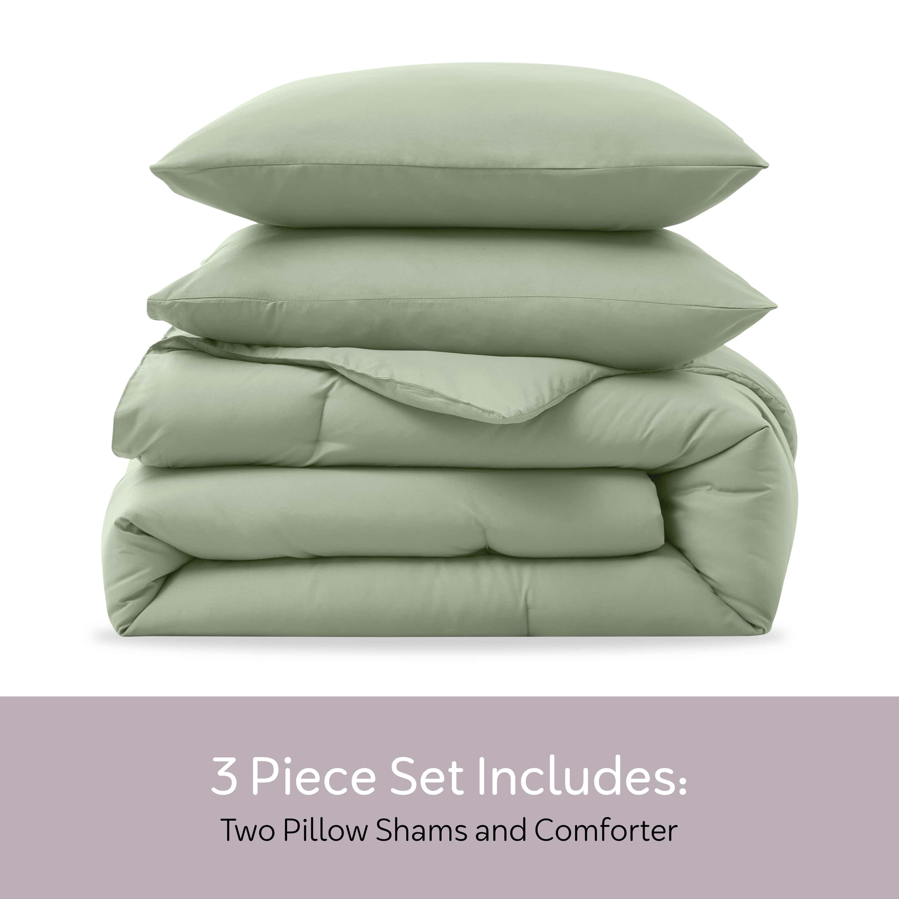 Heavyweight Warmth Comforter Sets, All Season Lightweight Solid Queen Comforter Set, 3-Pc Bedding Sets, Sage Green - Hypoallergenic Ultra-Fluffy Quilt for Winter Detail