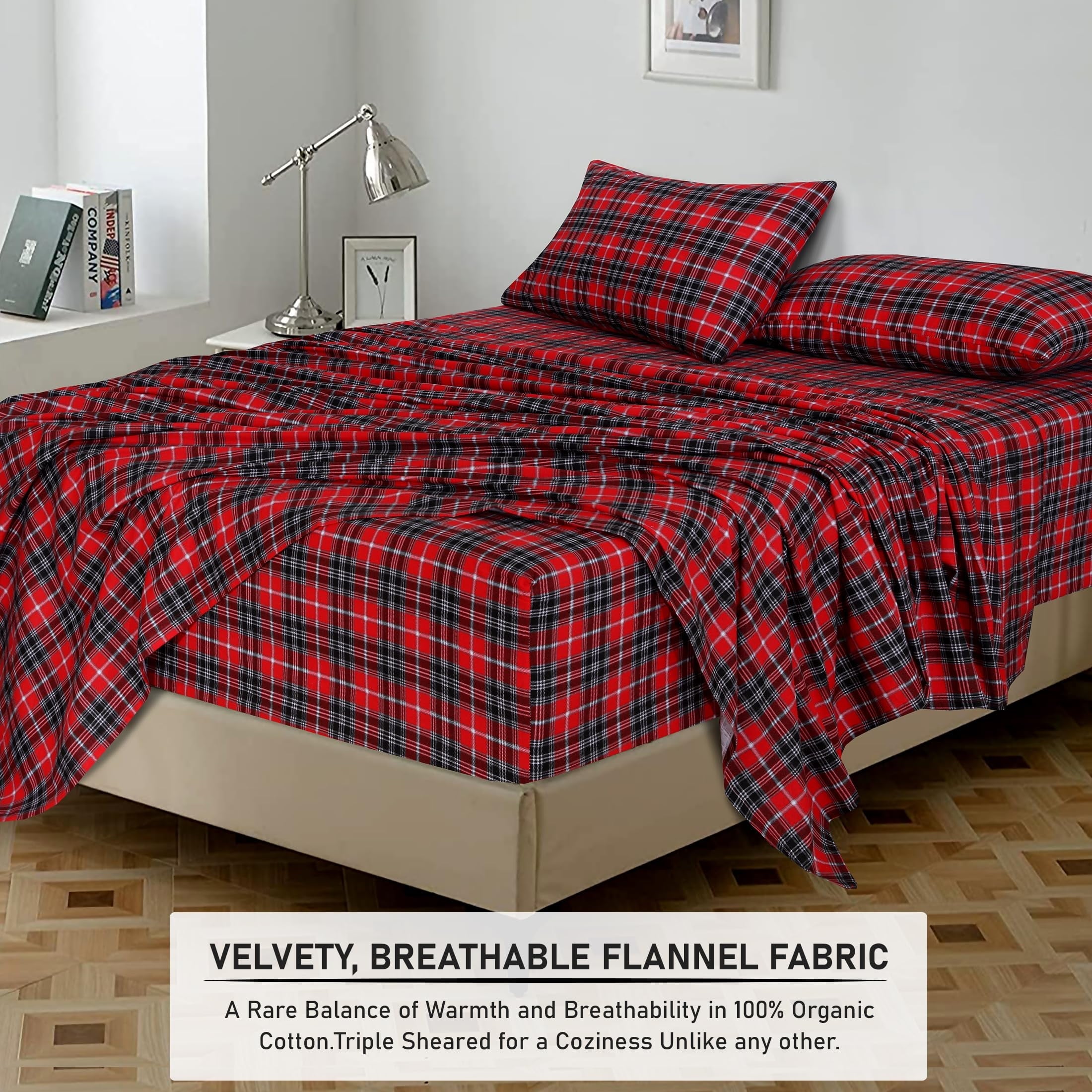 Ultra-Soft Flannel Sheets Queen Size - 100% Cotton Double Brushed Bed Sheets, Deep Pockets 16 Inches Queen Sheet Set, All Season... - Luxury Bed Sheet Set with Deep Pockets Detail