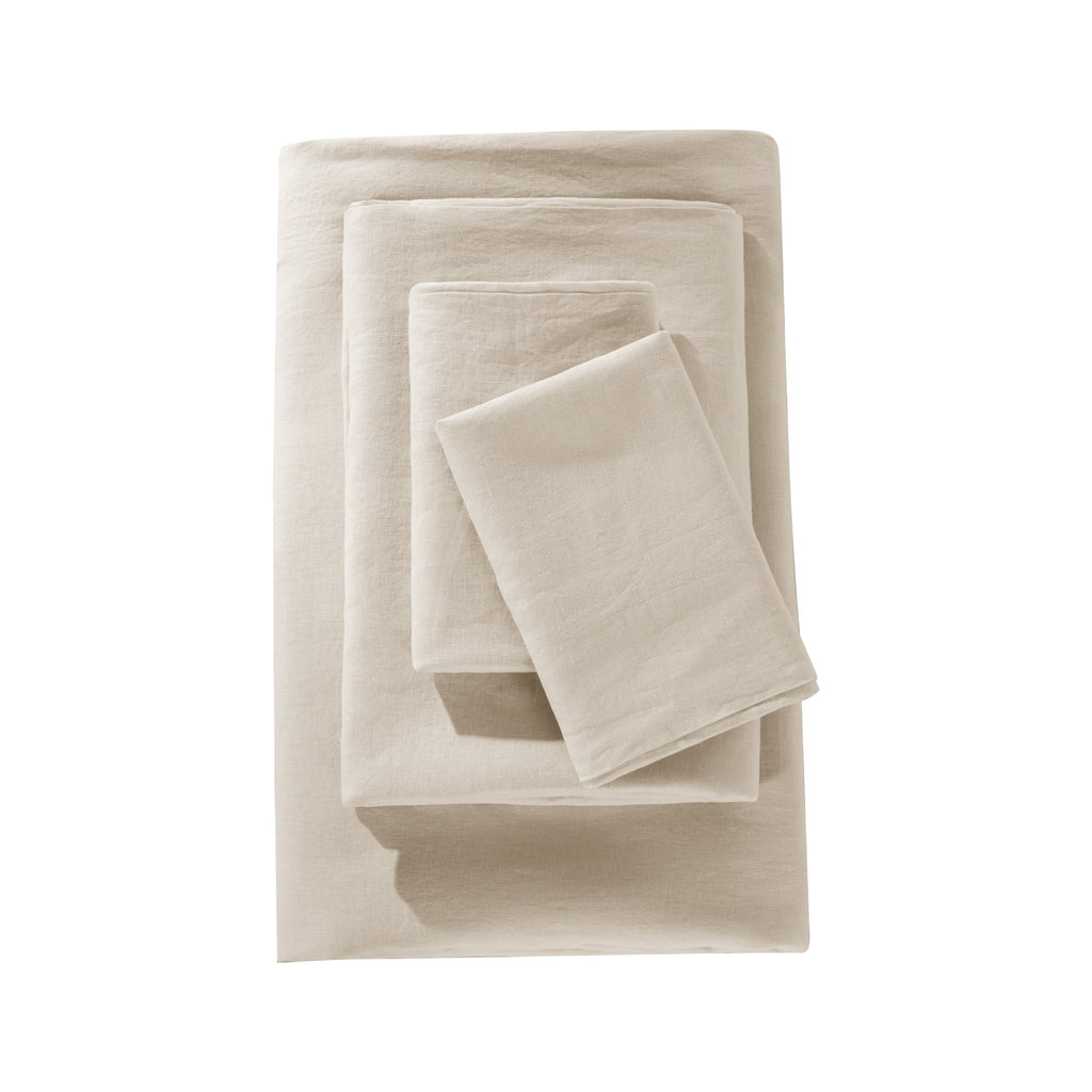 Wrinkle-Resistant Natural Linen Cotton Bed Sheets Set, Deep Pocket - Breathable - Durable - 4 Pieces (Linen, Queen) - Premium Ultra-Soft Pillowcase Pair for Sleeping Detail