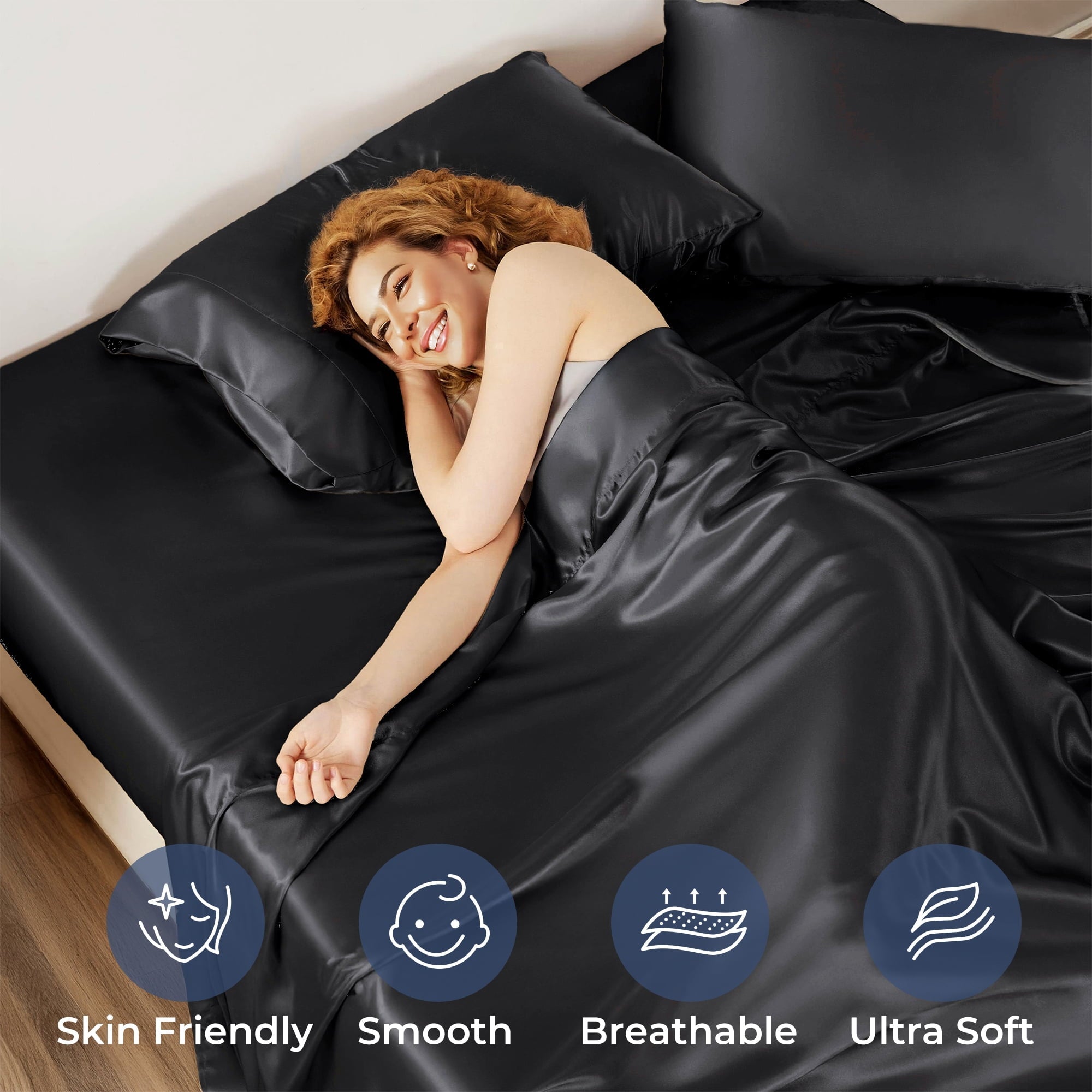 Premium Egyptian Cotton Set, Queen, Silky Bed s, 4 Pieces,Black - Premium Ultra-Soft Pillowcase Pair for Sleeping Detail