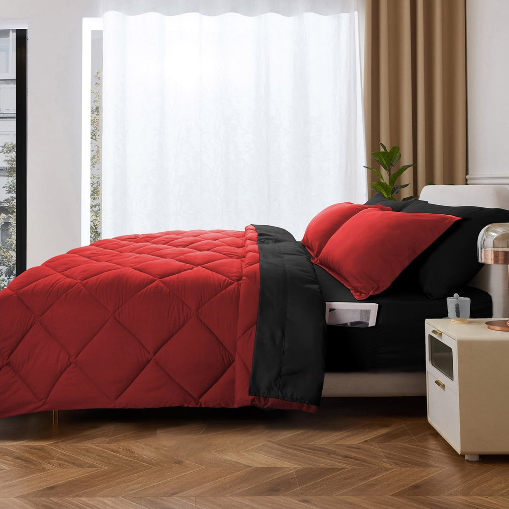 Hypoallergenic Cloud 7 Piece Reversible Queen Comforter Set - Red Quilted Down Alternative Bedding All Season Super Soft Microfiber Bed in... - All-Season Down Alternative Comforter Insert - Default Title