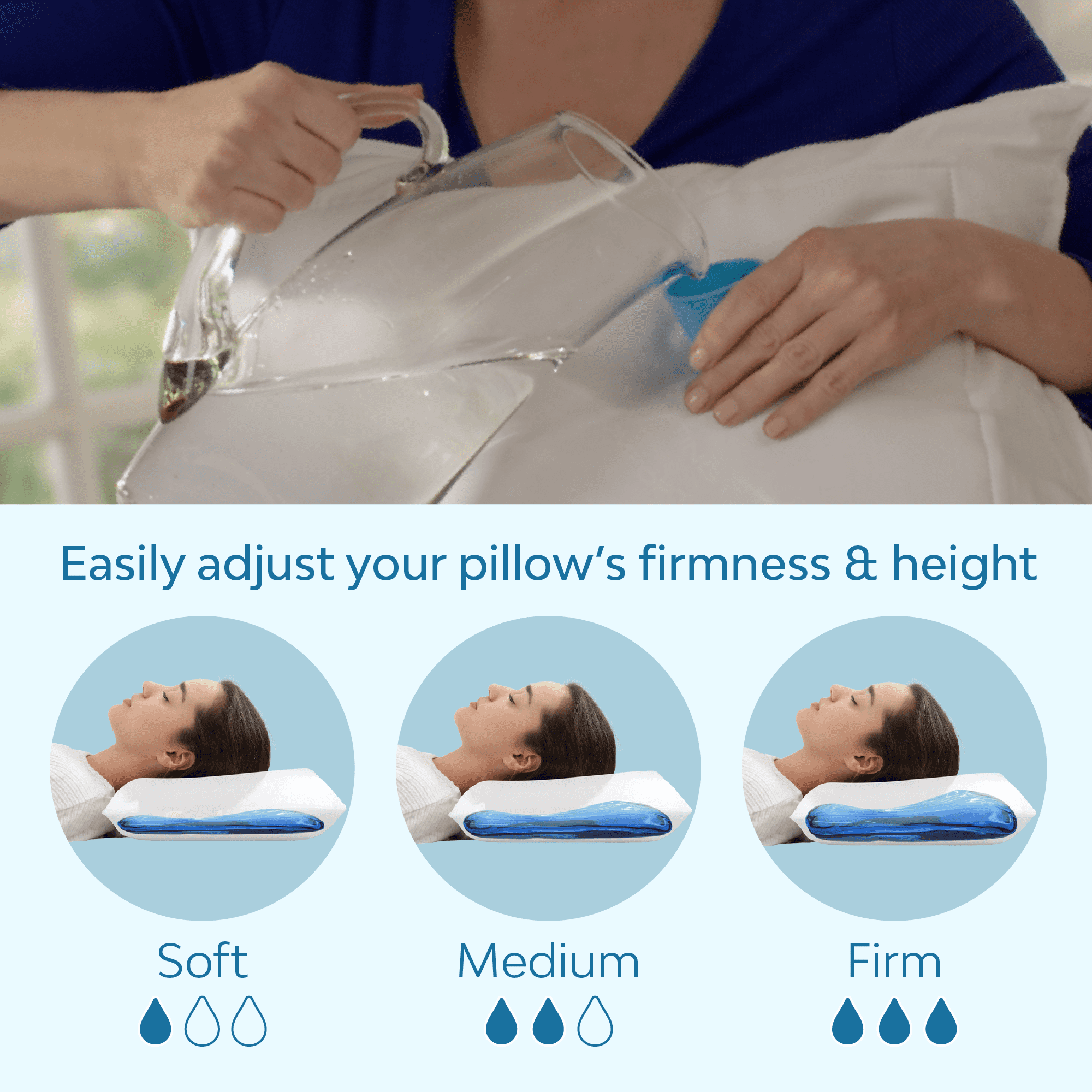 Ergonomic Memory Foam Fiber Water Pillow: Adjustable Pillow for Neck Pain Relief, Pillow for Side, Back, and Stomach Sleepers, The Original... - Orthopedic Shredded Foam Bed Pillow Set Detail