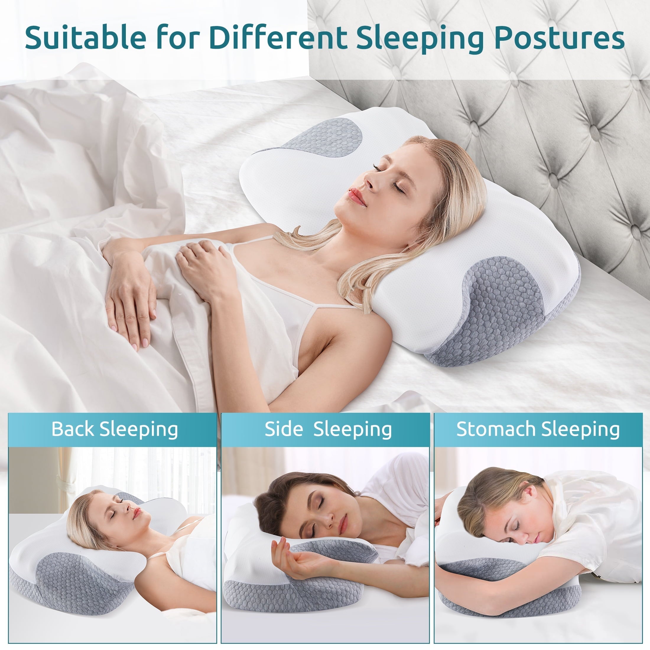 Orthopedic Support Cervical Memory Foam Pillow Neck Bed Pillow for Pain Relief Sleeping, Ergonomic Orthopedic for Side Back and Stomach ... - Hotel Quality Plush Sleeping Pillows Detail