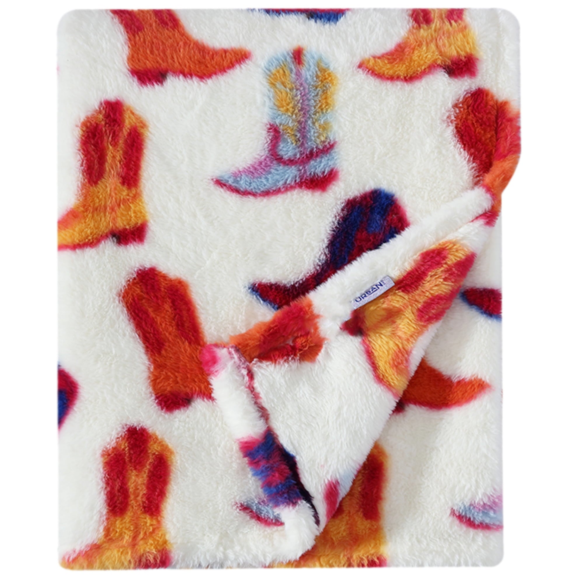 Lightweight Warm 50" x 60" Cowboy Western Faux Fur Throw for Teens and Young Adults - Luxury Knitted Decorative Throw Blanket with Fringes Detail