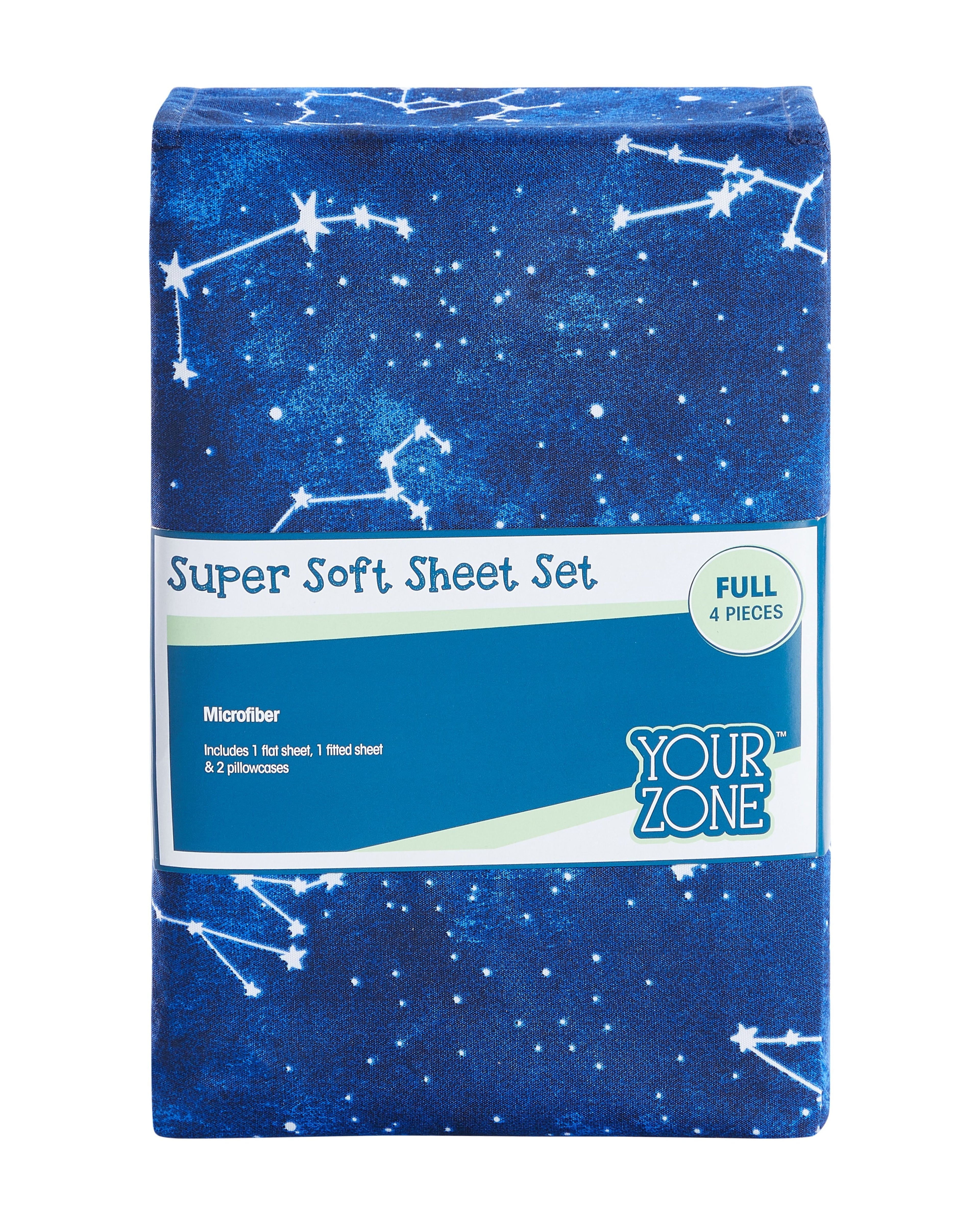 Breathable Luxury Kids Soft Microfiber Sheet Set, Navy Blue Stars, Full, 4 Pieces, Easy Care - Breathable Egyptian Cotton Flat & Fitted Sheets Detail