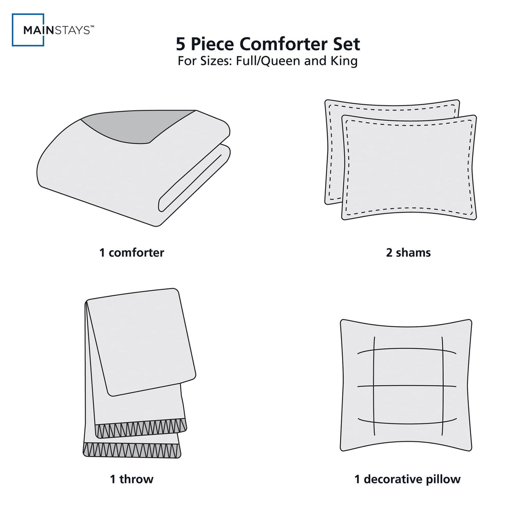 Luxurious Quilted 5-Piece Papyrus Beige Waffle Comforter Set, Full/Queen - All-Season Down Alternative Comforter Insert Detail