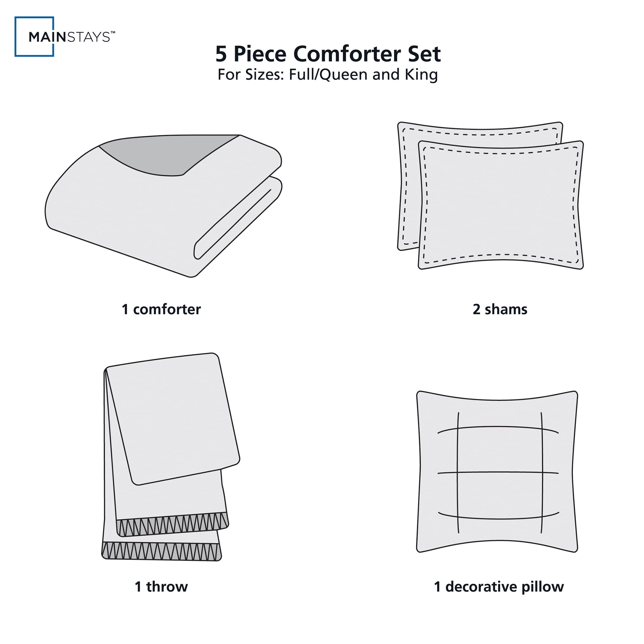 Luxurious Quilted 5-Piece Papyrus Beige Waffle Comforter Set, Full/Queen - All-Season Down Alternative Comforter Insert Detail