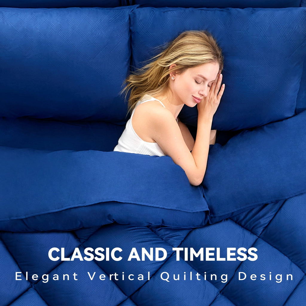 Luxurious Quilted Full Comforter Set 4 Pieces,Comforter Set,Bed in a Bag, Bedding Set with Comforter,Fitted Sheet,Flat Sheet,Pillowcase... - Luxurious Quilted Duvet Cover Set Detail