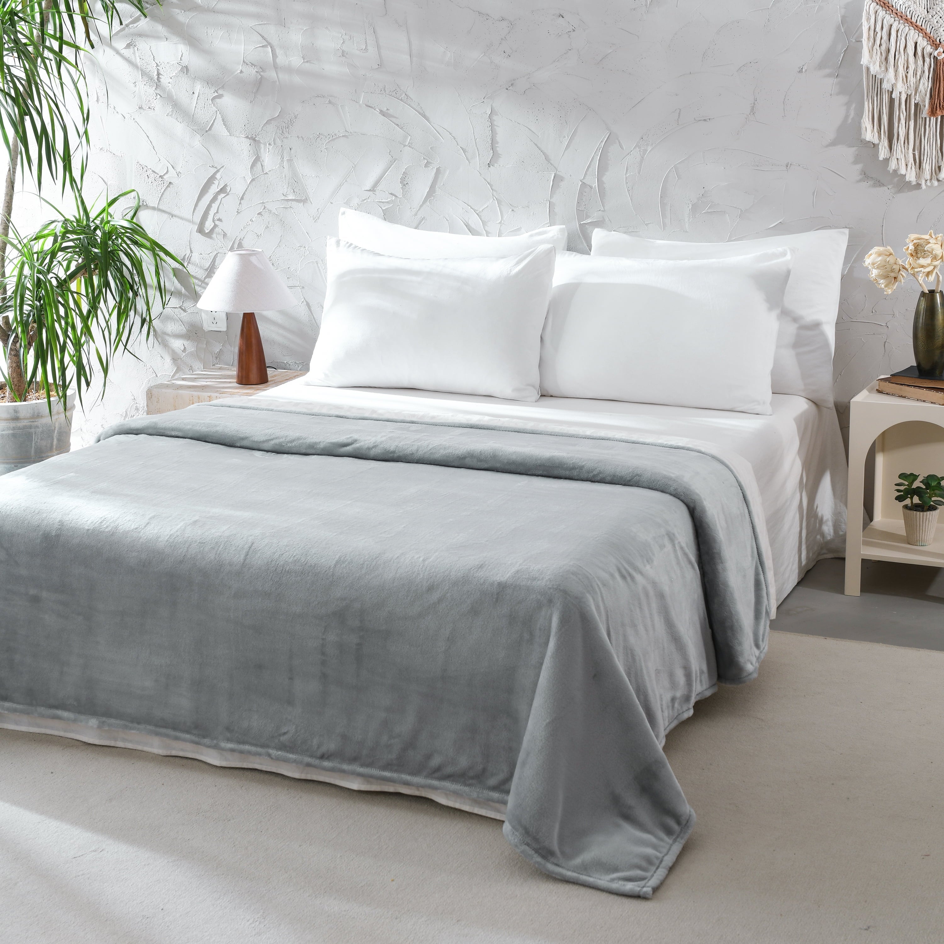 Reversible Sherpa Super Soft Plush Blanket, Gray, Twin, Adult/Teen - Luxury Knitted Decorative Throw Blanket with Fringes Detail