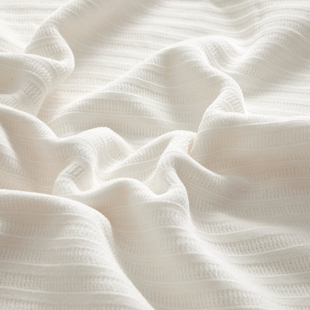 Decorative Knitted Cozy Chenille Reverse to Plush Soft Couch Throw, Vanilla Dream, Standard Size - Luxury Knitted Decorative Throw Blanket with Fringes Detail