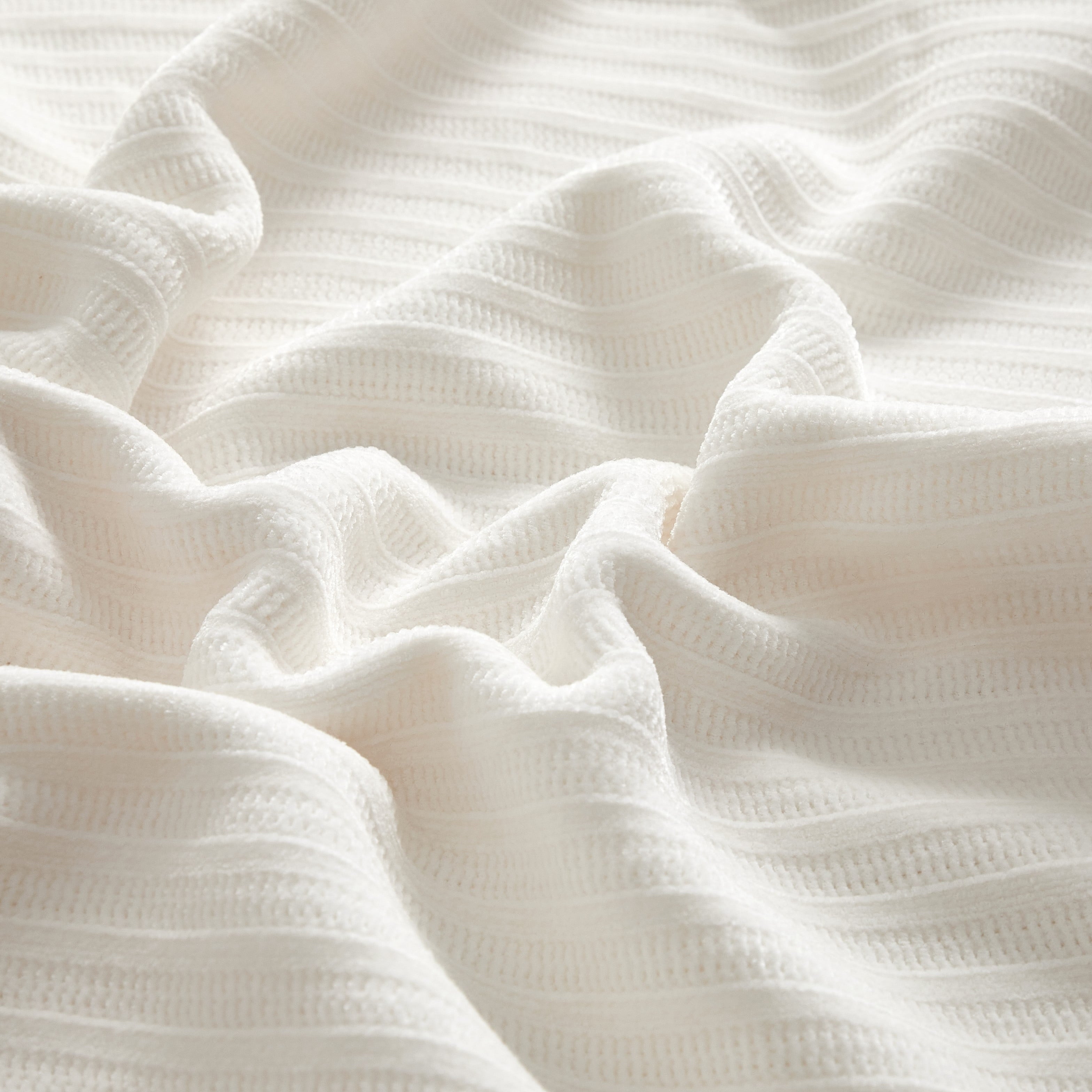 Decorative Knitted Cozy Chenille Reverse to Plush Soft Couch Throw, Vanilla Dream, Standard Size - Luxury Knitted Decorative Throw Blanket with Fringes Detail