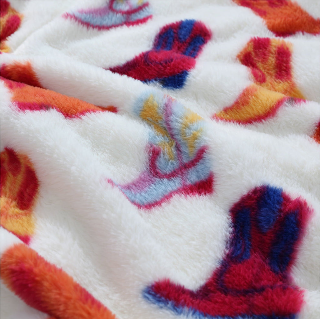 Lightweight Warm 50" x 60" Cowboy Western Faux Fur Throw for Teens and Young Adults - Luxury Knitted Decorative Throw Blanket with Fringes Detail