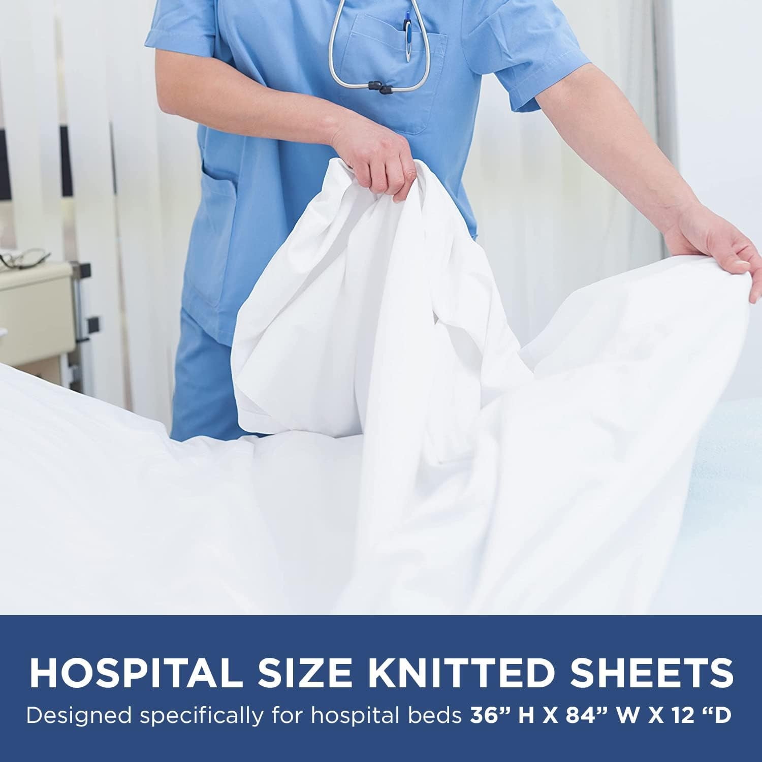 Ultra-Soft 2 Pack Fitted Hospital Bed Sheets with Elastic All Around for a Perfect Fit - Cotton Rich Soft Knitted Jersey Sheet, ... - Breathable Egyptian Cotton Flat & Fitted Sheets Detail