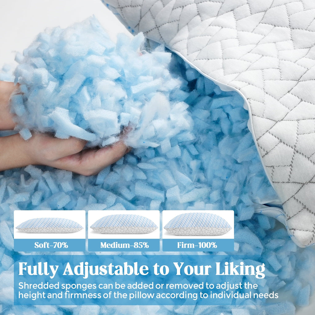 Orthopedic Support Shredded Memory Foam Pillows Standard Size Set of 2, Regulating Reversible Cooling Pillow Bed Pillow for Bed, Adjusta... - Decorative Throw Pillow Cushion for Sofa & Bed Detail