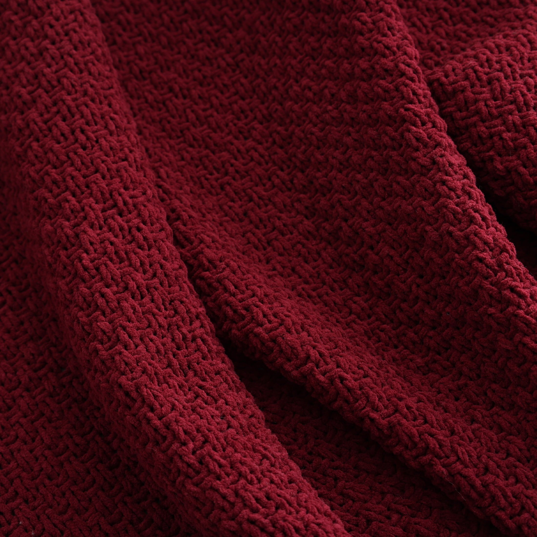 Super Soft Flannel Chenille Knit Super Soft Oversized Throw Blanket, Merlot Wine - Cozy Fleece Throw Blanket for Couch & Bed Detail