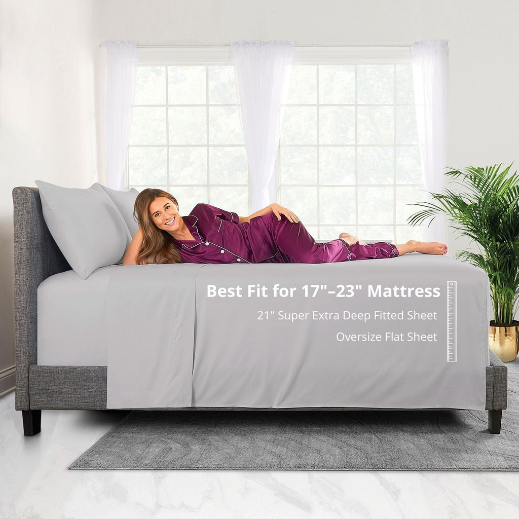 Breathable Luxury Bedding 21” King Extra Deep Pocket Sheets - Deep King Fitted Sheet - Super And Ultra Deep Sheet - For Deep Mattress -... - Luxury Bed Sheet Set with Deep Pockets Detail