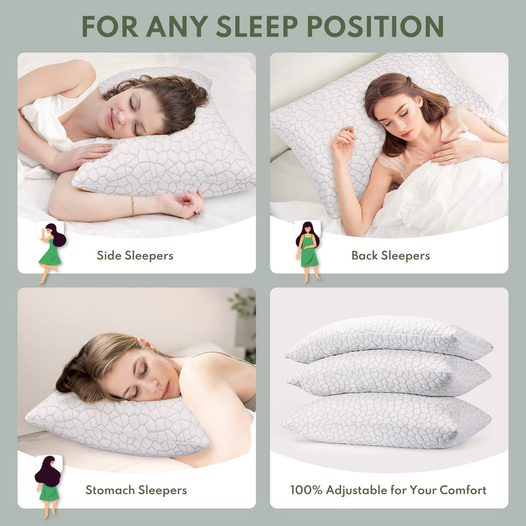 Orthopedic Support Queen Size Bed Pillows 4-Pack,3.3lb Shredded Memory Foam Filled,Hyper Soft & 3D Breathable Cooling Desigh Cover Fitti... - Orthopedic Shredded Foam Bed Pillow Set Detail