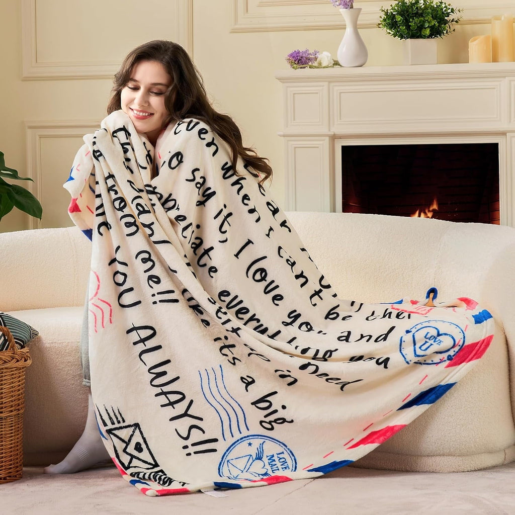 Lightweight Warm Blanket for Mom 50" x 60" Soft Flannel Throw Blanket Birthday Mother's Day Gift，Ivory White - Lightweight Plush Warm Blanket for All Seasons Detail