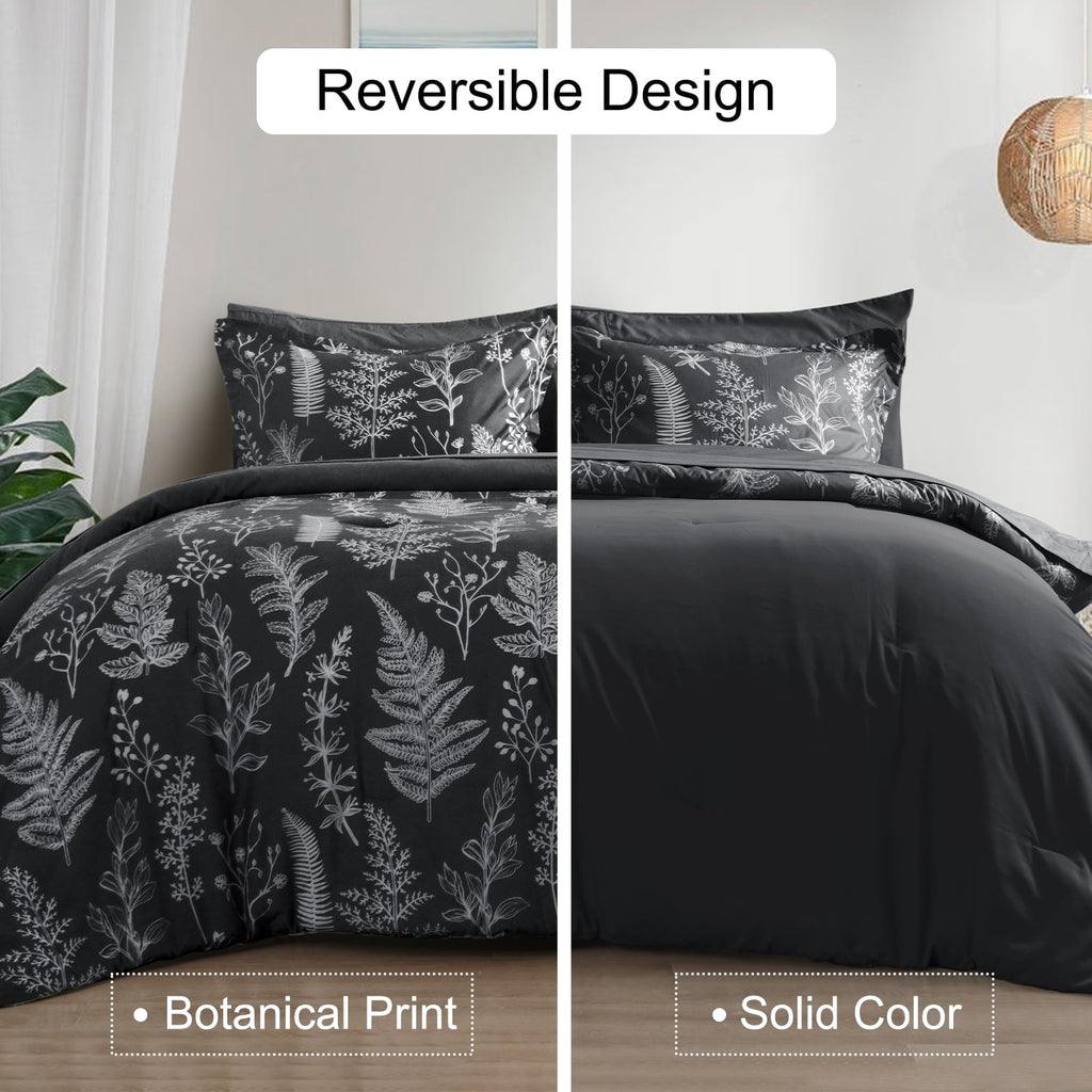 Fluffy Down Alternative 3 Pieces Printed Comforter Set Queen Size, Lightweight Botanical Floral Bed in a Bag, Ultra Soft Bedding Set with 1 R... - Cloud-Like Soft Lightweight Bed Comforter Detail