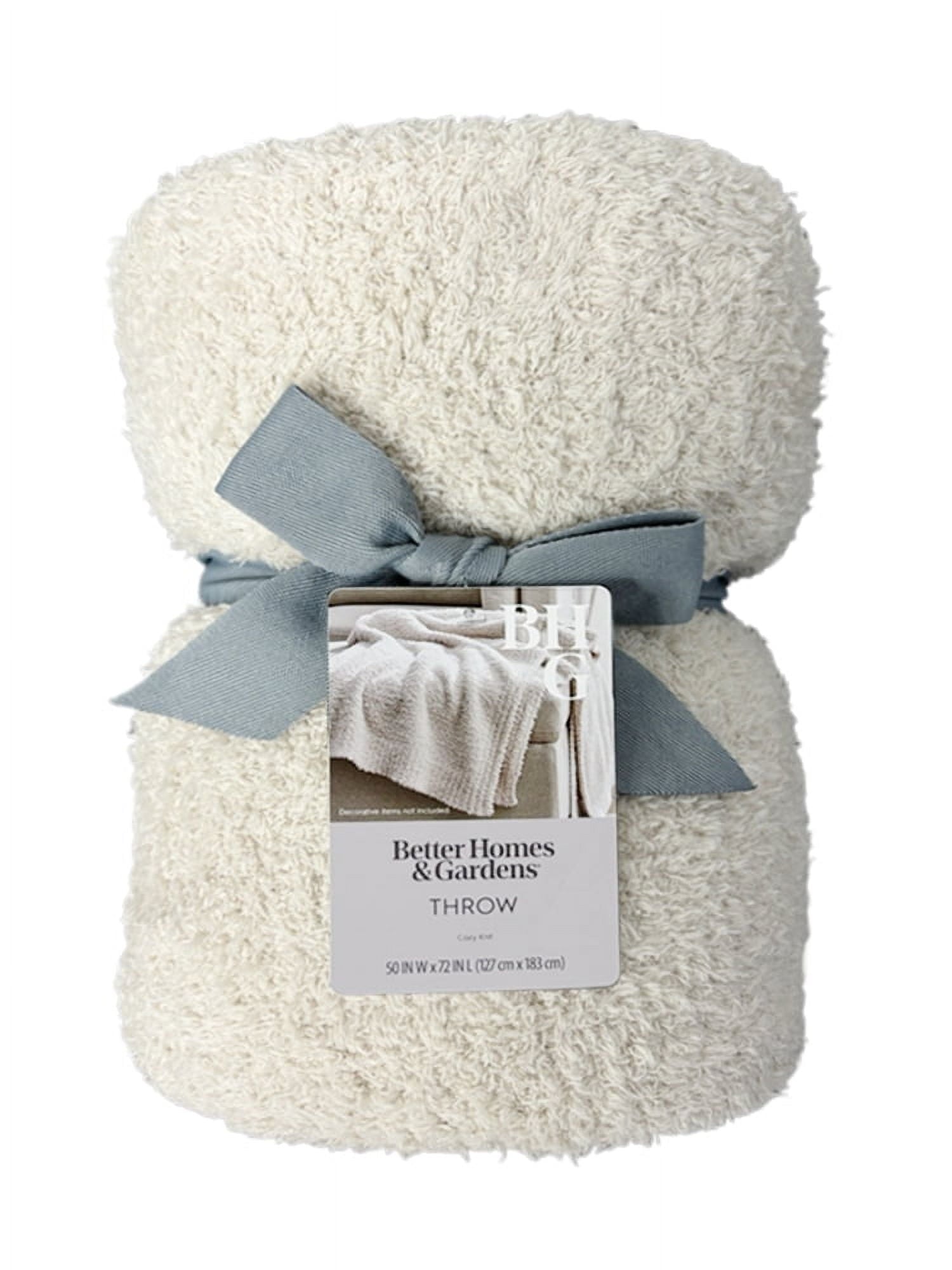 Cozy Fleece Beige Cozy Knit Throw, 50" x 72" - Luxury Knitted Decorative Throw Blanket with Fringes Detail