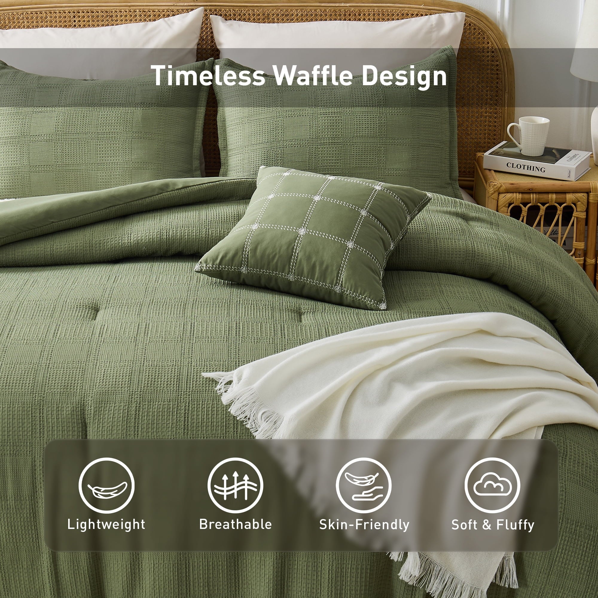 All-Season Waffle Weave Comforter Set Full/Queen Size, Lightweight & Breathable Comforter Bet Set for All Season, 3-Piece Textur... - Cloud-Like Soft Lightweight Bed Comforter Detail