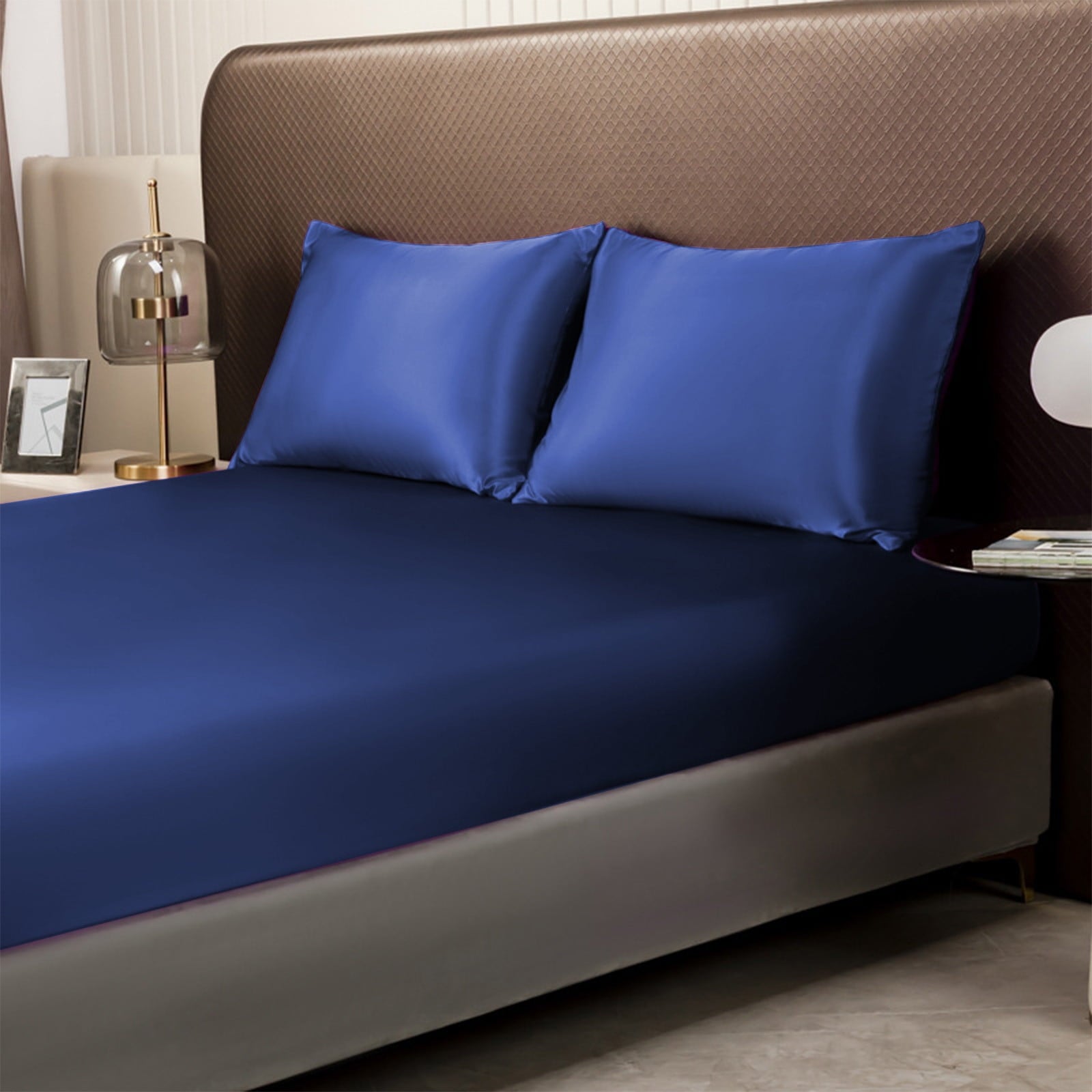 Breathable Luxury Satin Twin Fitted Sheet, Easy Care, Fade Free, Long Lasting - Bottom Sheet 15" Deep Pocket Silk Fitted Sheet, Soft Wa... - Premium Ultra-Soft Pillowcase Pair for Sleeping Detail