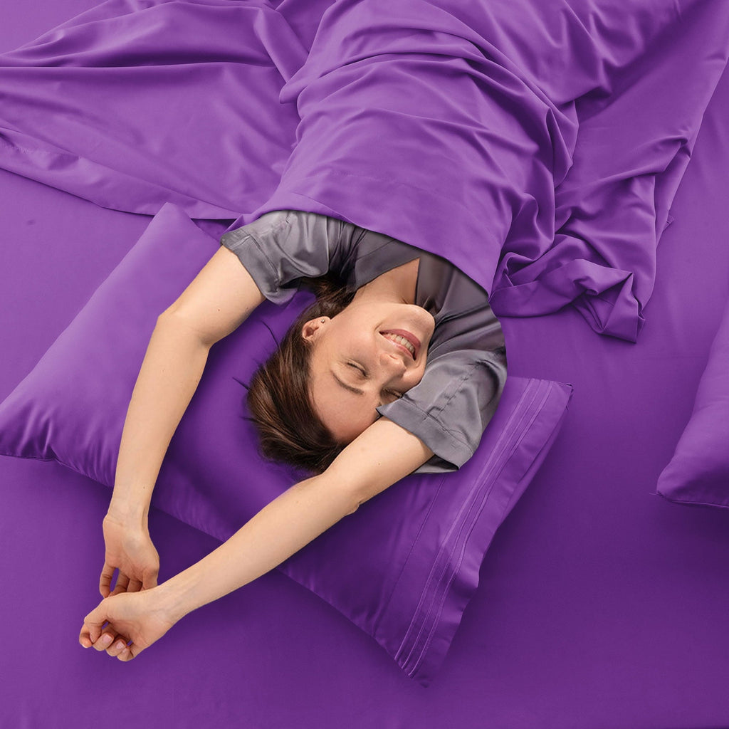 Premium Egyptian Cotton King Bed Sheets - 16 Inch Deep Pocket 6 Piece Microfiber Bedding Sheets & Pillowcase Sets - Purple - Luxury Bed Sheet Set with Deep Pockets Detail