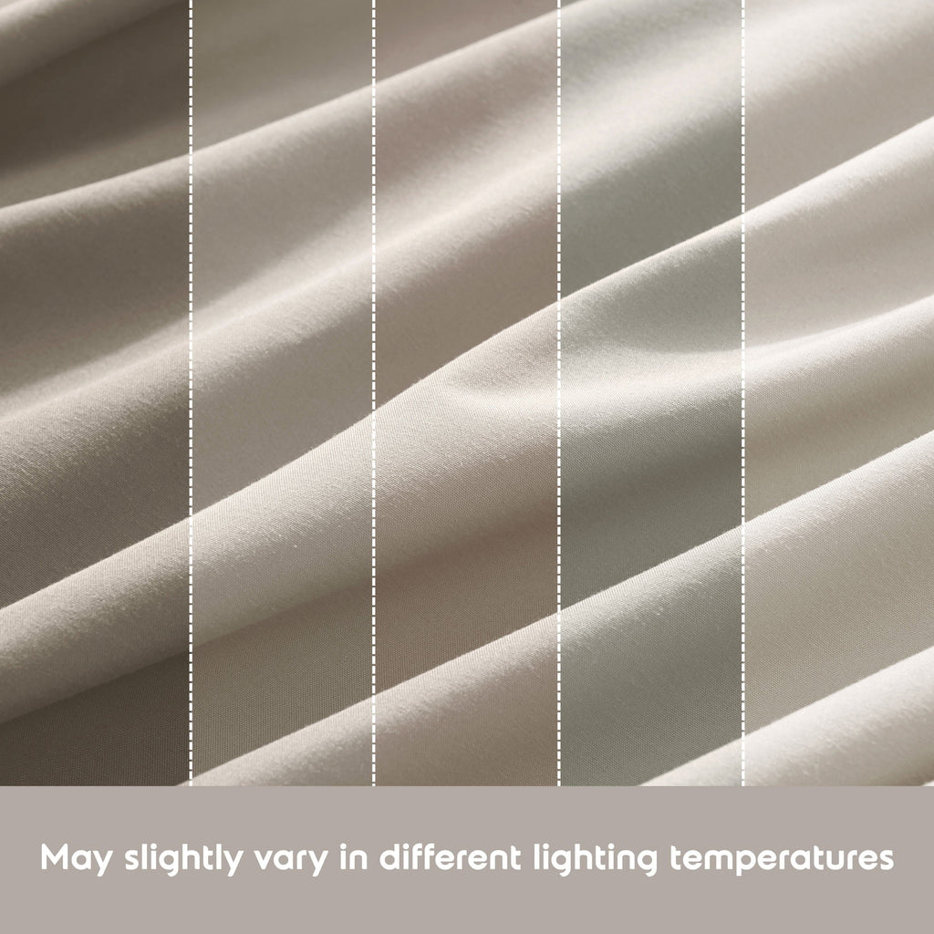 Cooling Sateen King Sheet Sets, 1800 Series Deep Pocket 4 Piece, Luxury Soft Microfiber Bed Sheet Sets, BEIGE CREAM - Breathable Egyptian Cotton Flat & Fitted Sheets Detail