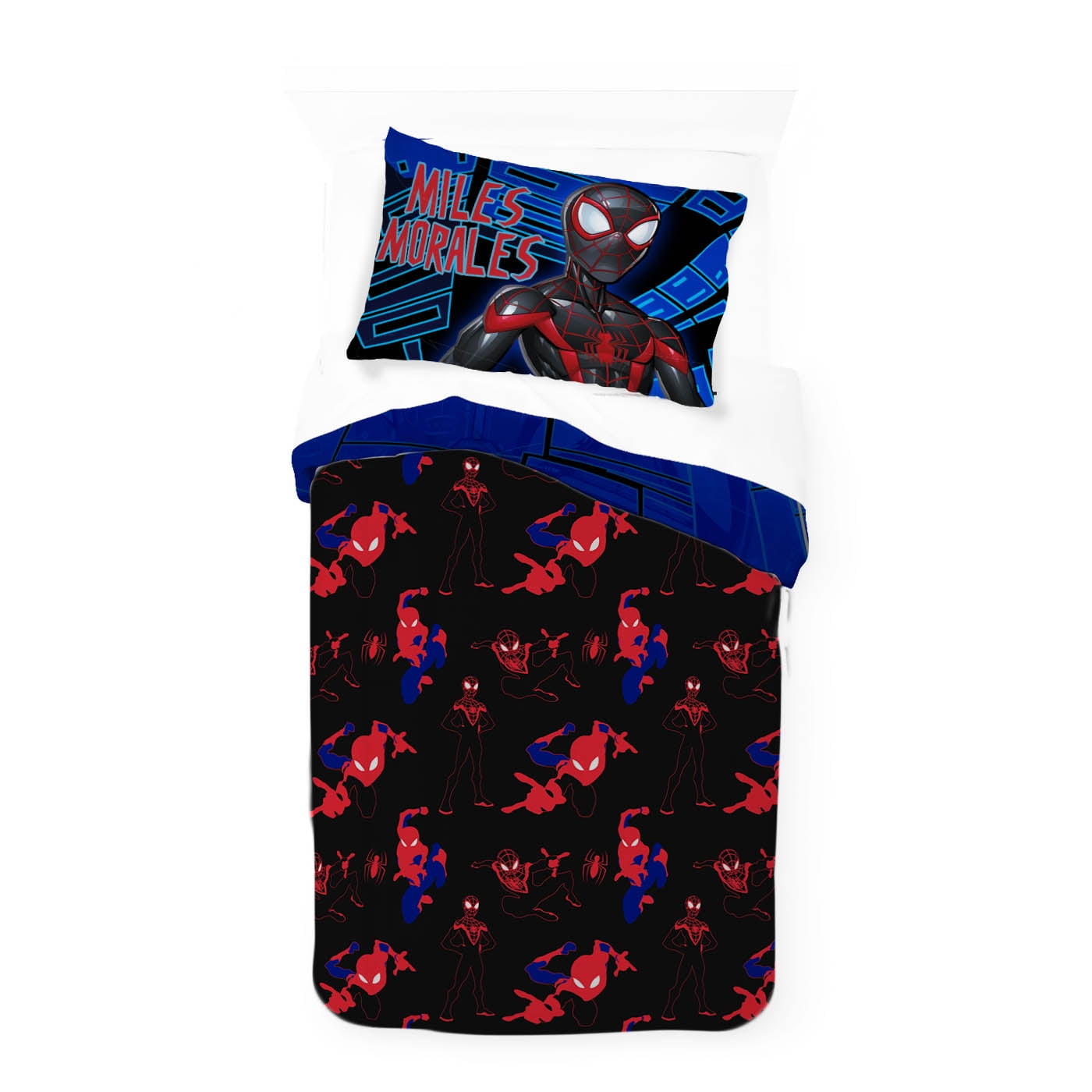 All-Season Spiderman Techno City Kids 2 Piece Blue Reversible Comforter and Pillowcase Set, Twin/Full - All-Season Down Alternative Comforter Insert Detail