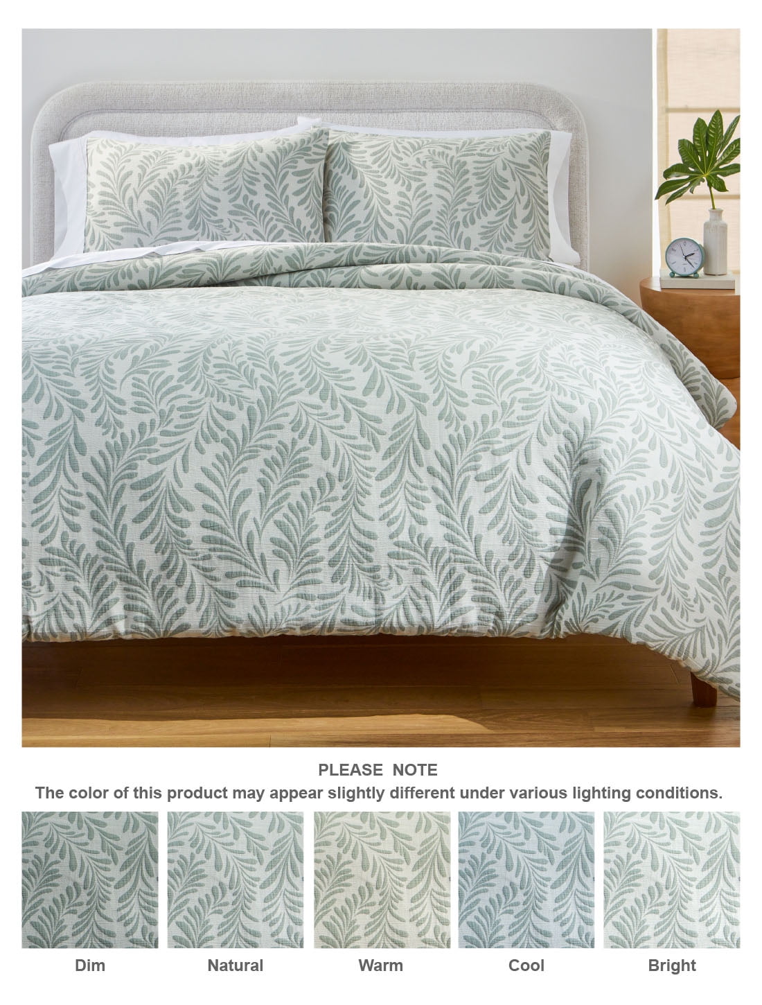 Fluffy Down Alternative Botanical 3-Piece Comforter Set, Green, Full Queen, All Ages - Cloud-Like Soft Lightweight Bed Comforter Detail