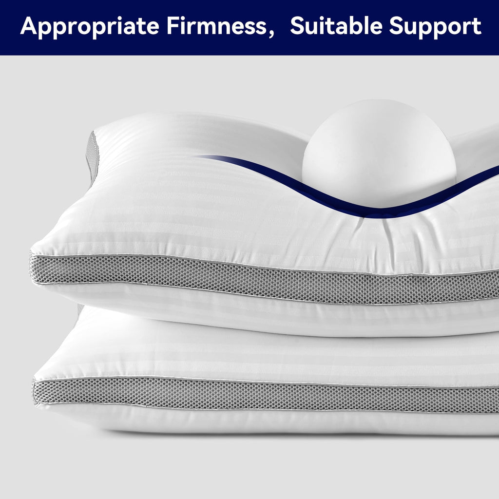 Hotel Collection Bed Pillows for Sleeping, Queen Size Set of 2, Sandwich Mesh with Breathable Sides, Premium Medium pillows for Back, ... - Ergonomic Memory Foam Pillow for Neck Pain Support Detail